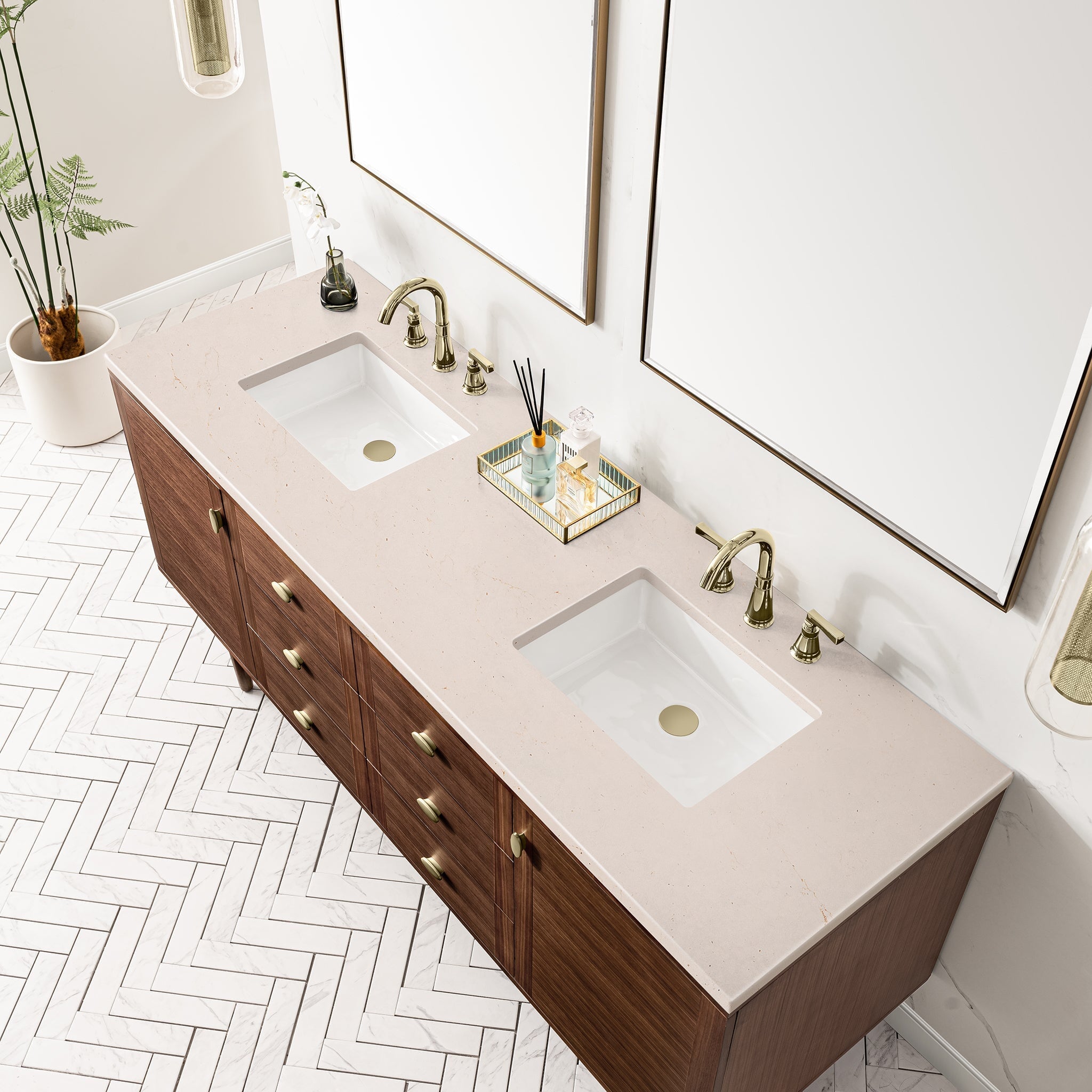 James Martin Vanities - Amberly 72" Double Vanity in Mid - Century Walnut - 670 - V72 - WLT - 3EMR - Home Luxury USA