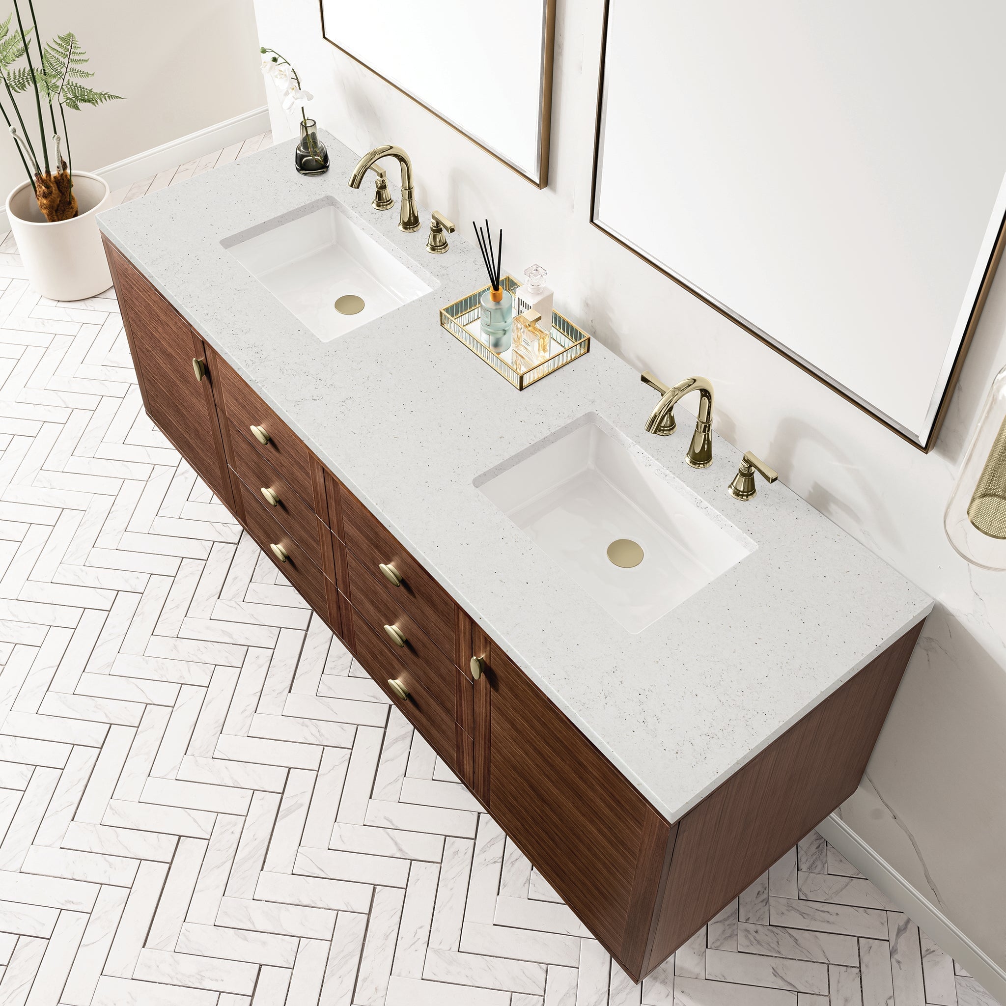 Amberly 72" Double Vanity in Mid-Century Walnut