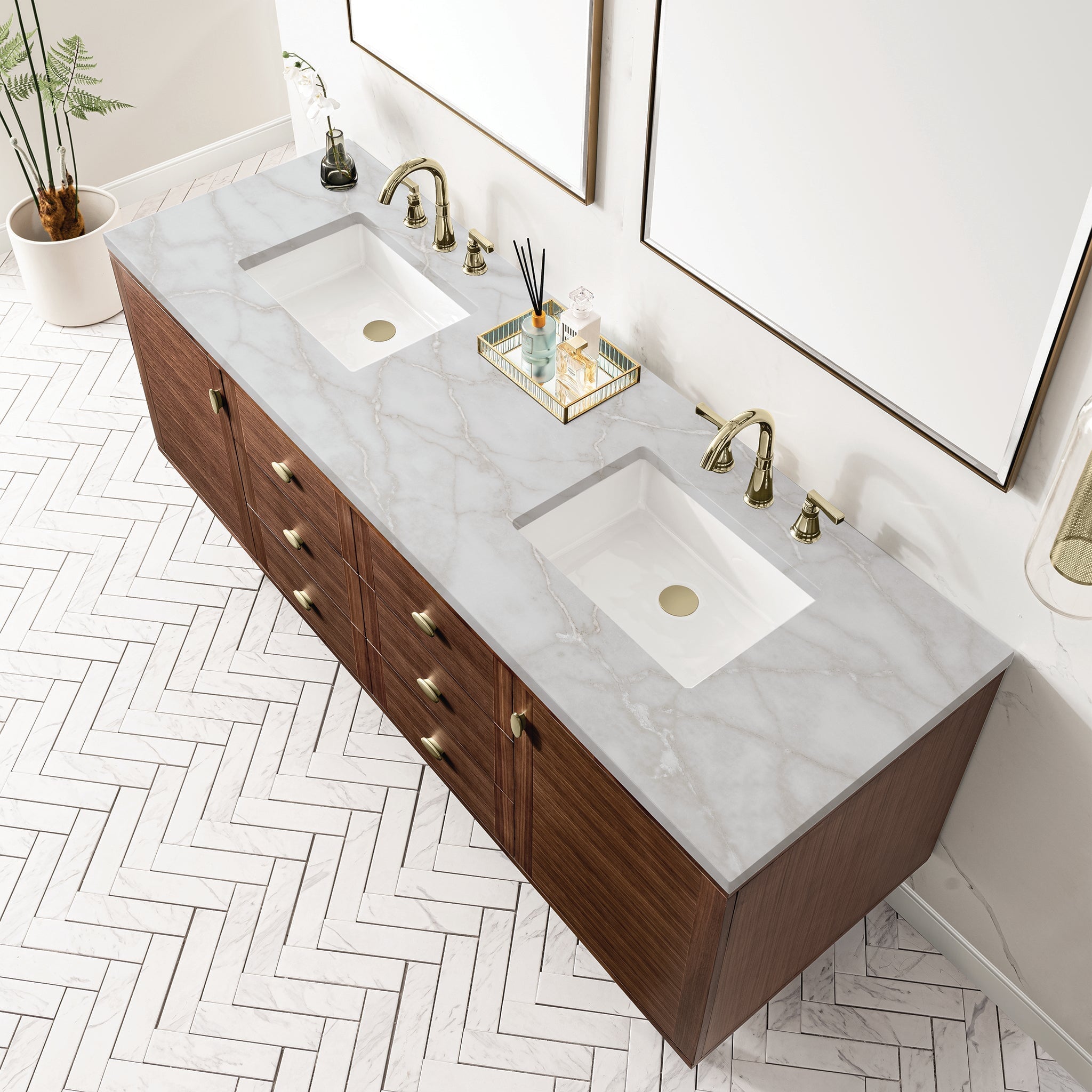 Amberly 72" Double Vanity in Mid-Century Walnut