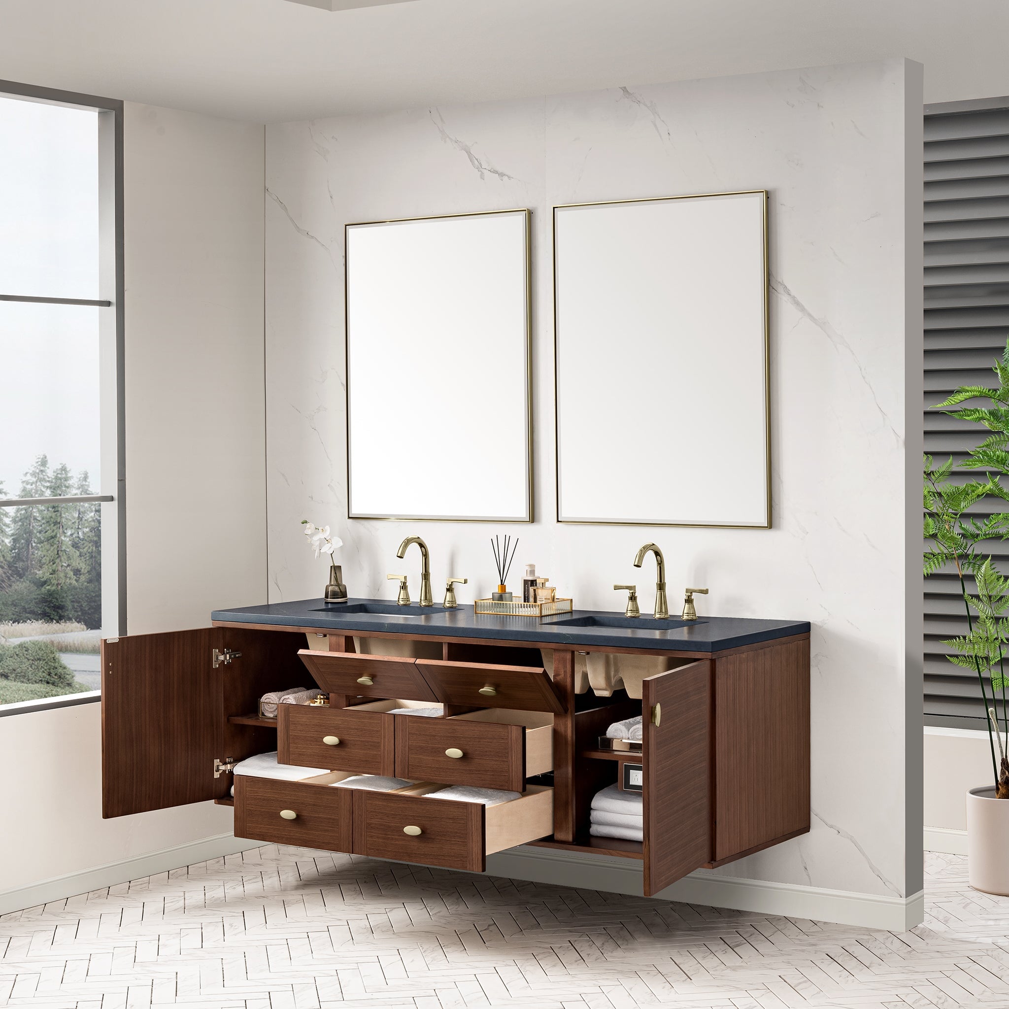 James Martin Vanities - Amberly 72" Double Vanity in Mid - Century Walnut - 670 - V72 - WLT - Home Luxury USA