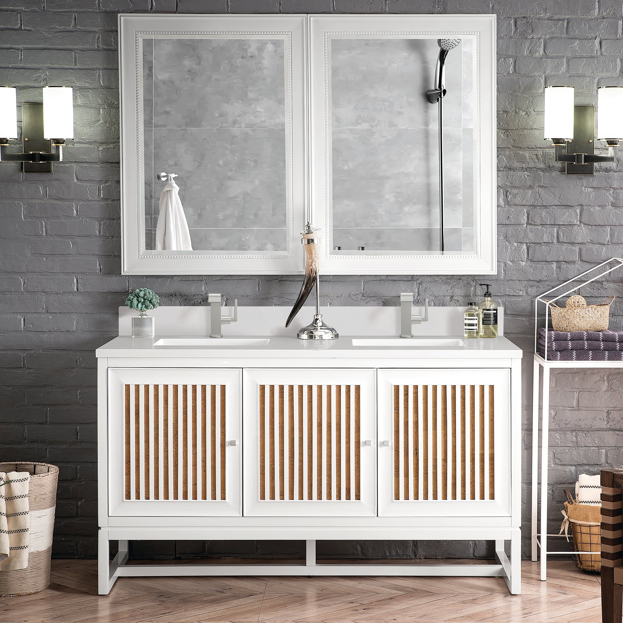 James Martin Vanities - Athens 60" Double Vanity Cabinet, Glossy White - E645 - V60D - GW - 1WZ - Home Luxury USA