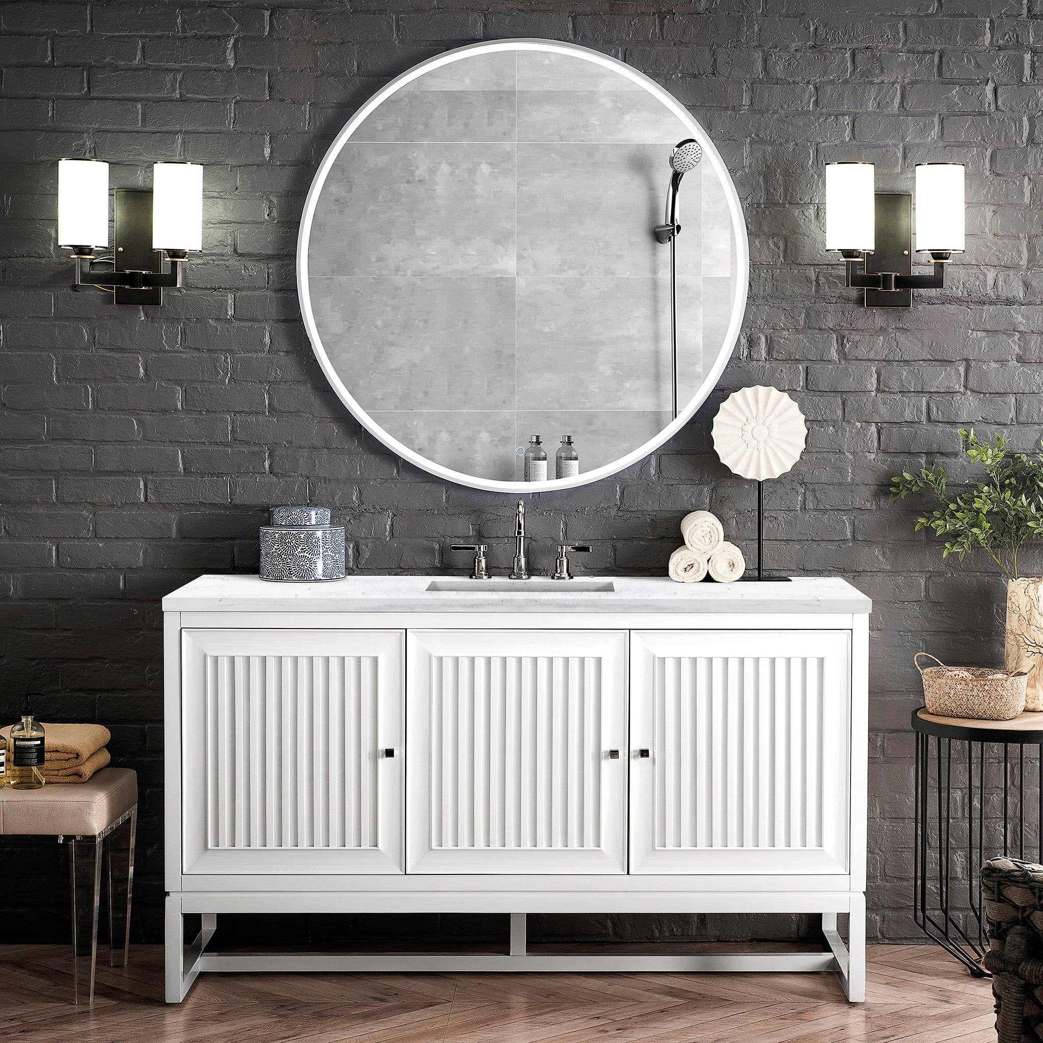 James Martin Vanities - Athens 60" Single Vanity Cabinet , Glossy White - E645 - V60S - GW - Home Luxury USA