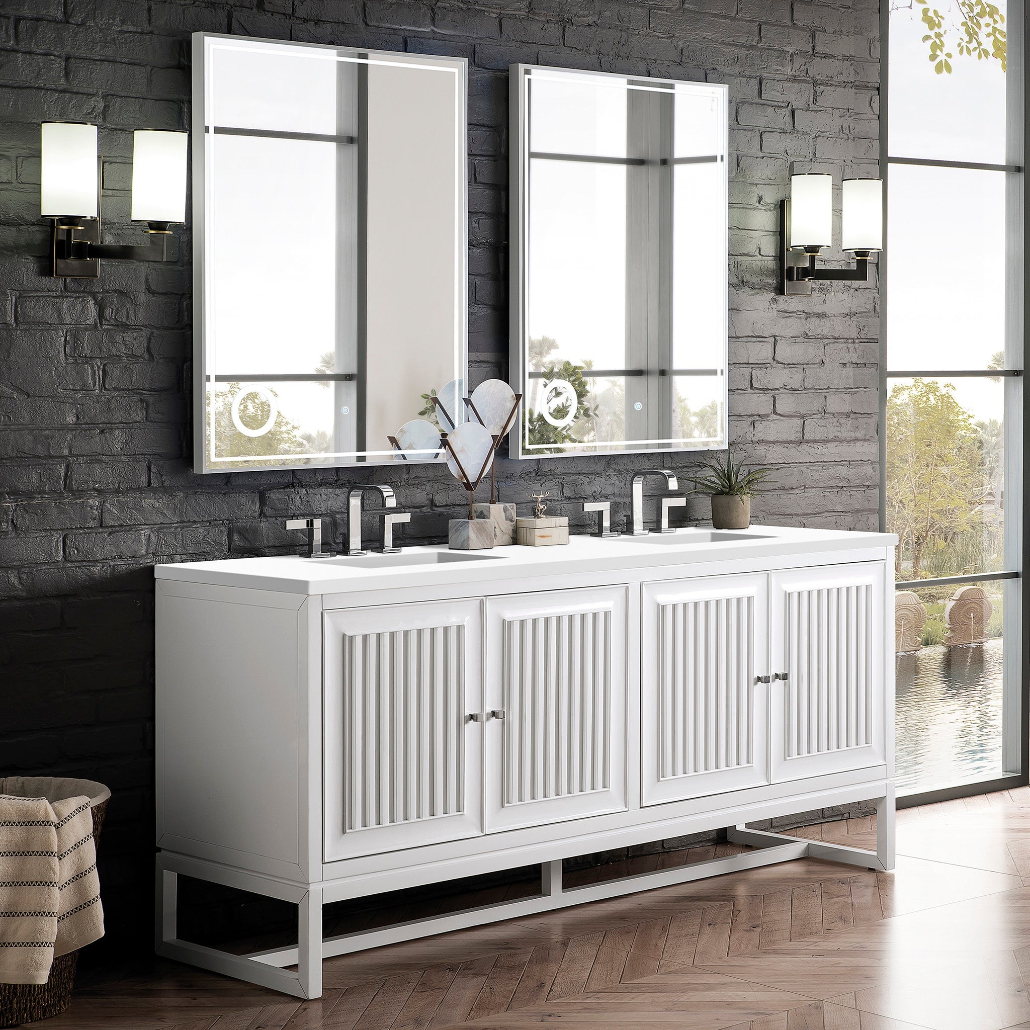 James Martin Vanities - Athens 72" Double Vanity Cabinet, Glossy White - E645 - V72 - GW - Home Luxury USA