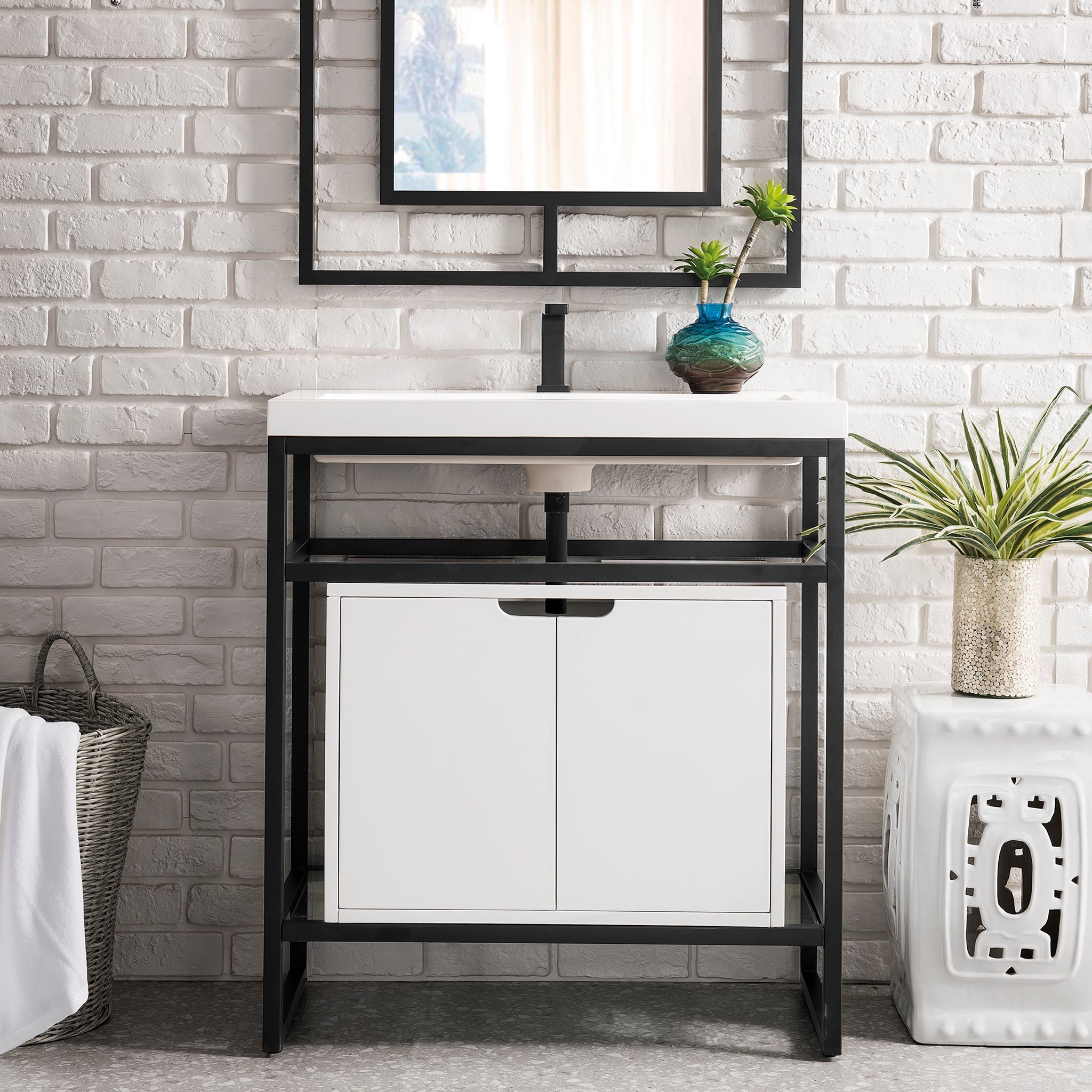 James Martin Vanities - Boston 31.5 Stainless Steel Sink Console Single Bathroom Vanity in Matte Black - Home Luxury USA