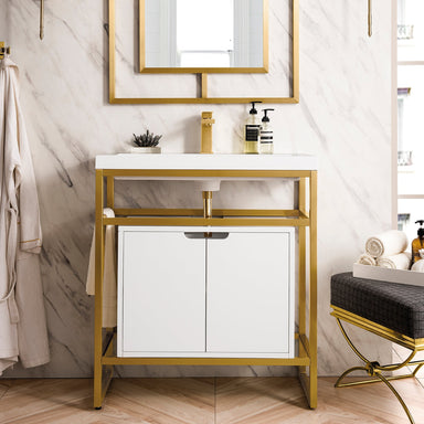 James Martin Vanities - Boston 31.5 Stainless Steel Sink Console Single Bathroom Vanity in Radiant Gold - Home Luxury USA