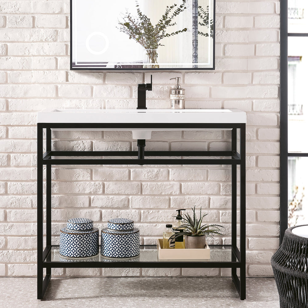 James Martin Vanities - Boston 39.5 Stainless Steel Sink Console Single Bathroom Vanity in Matte Black - Home Luxury USA