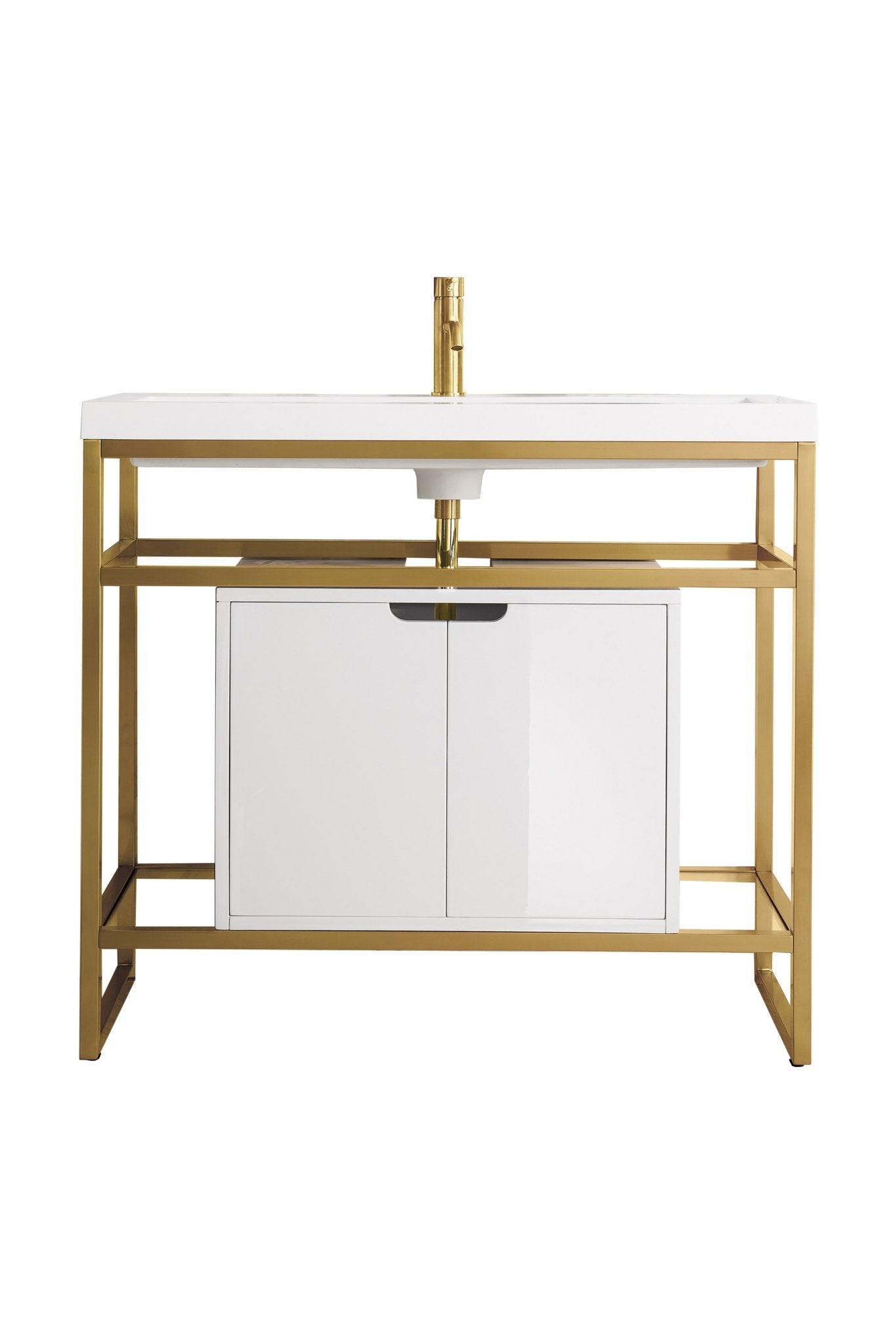 James Martin Vanities - Boston 39.5 Stainless Steel Sink Console Single Bathroom Vanity in Radiant Gold - C105V39.5MBKSCGWWG - Home Luxury USA