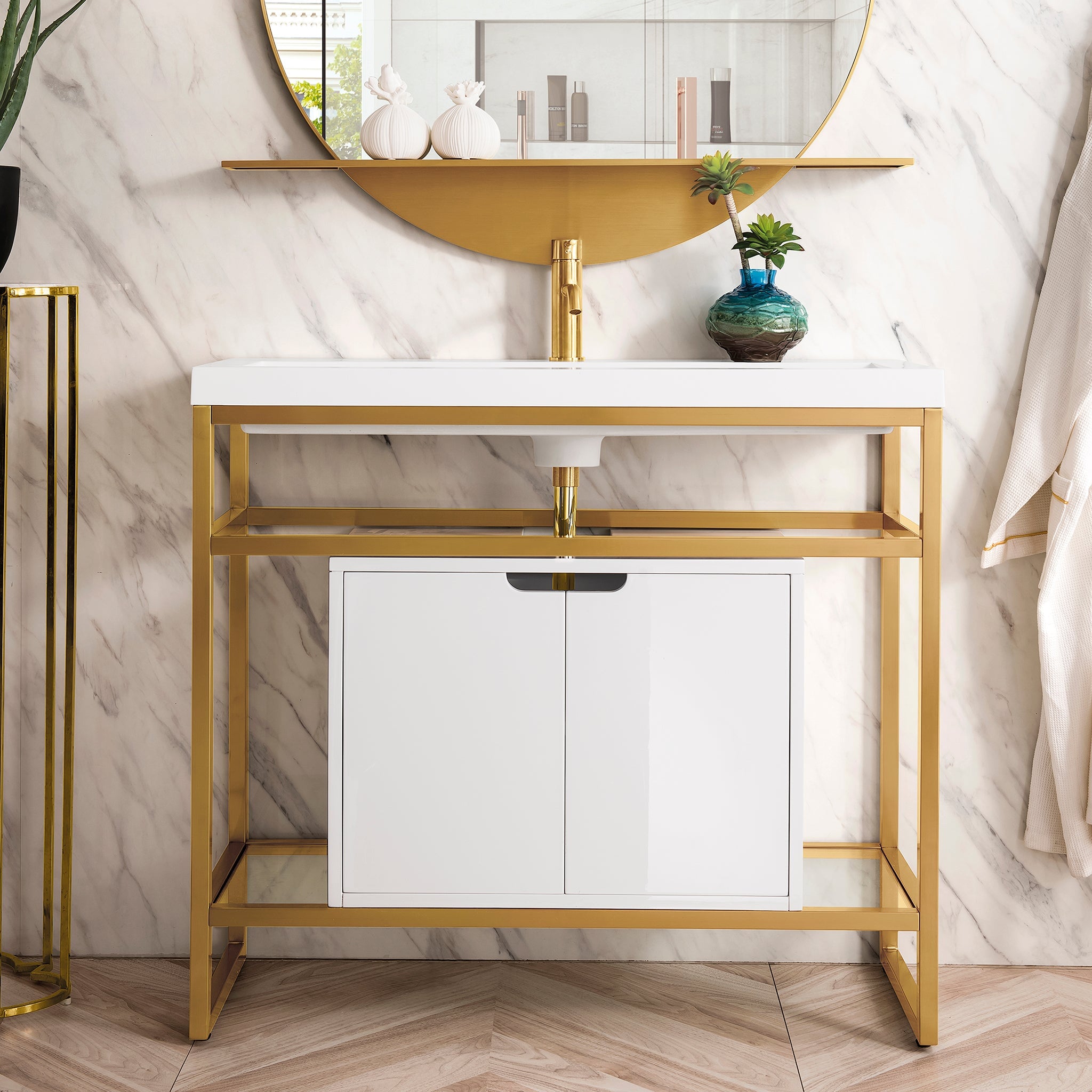 James Martin Vanities - Boston 39.5 Stainless Steel Sink Console Single Bathroom Vanity in Radiant Gold - Home Luxury USA