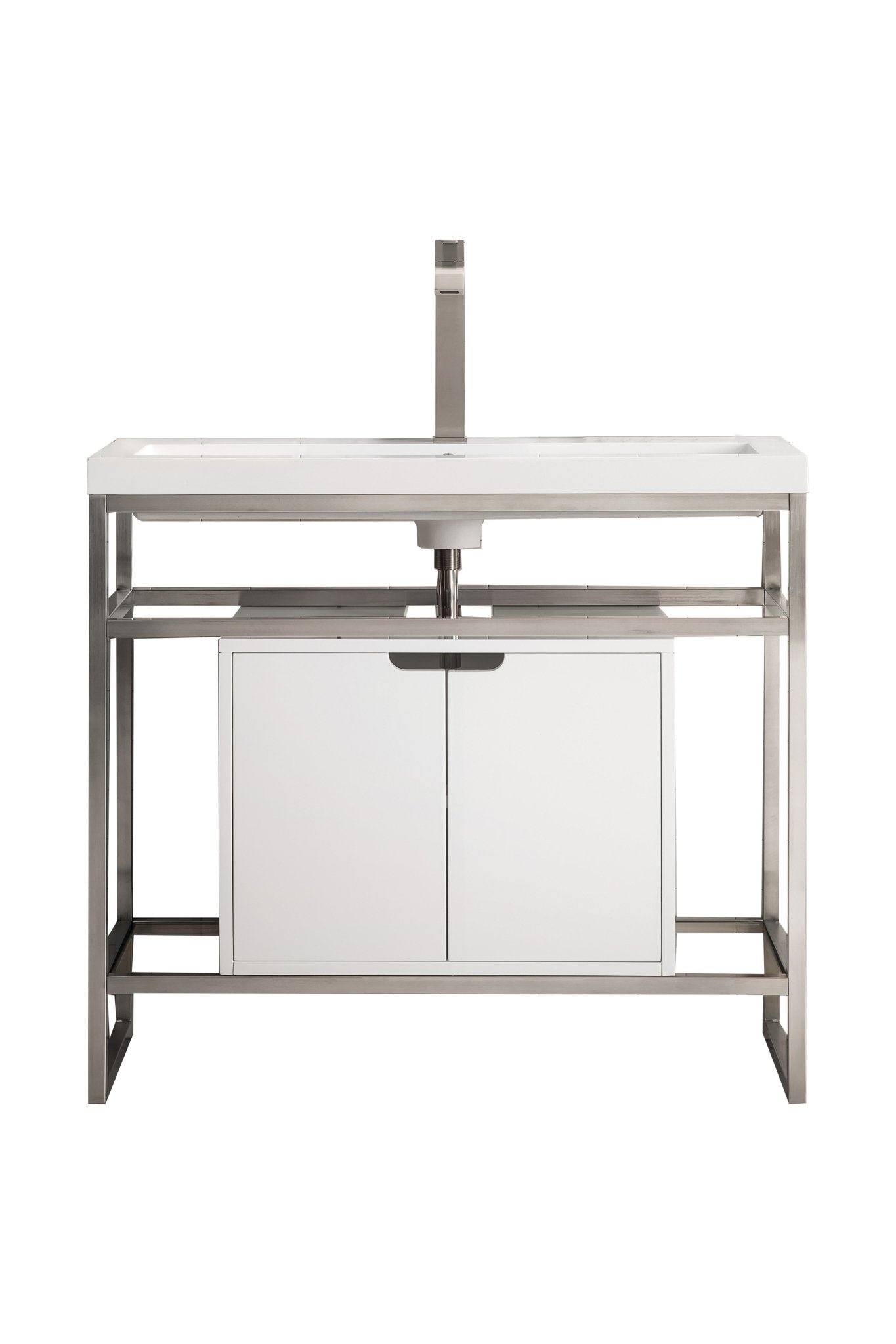 James Martin Vanities - Boston 39.5 Stainless Steel Sink Console Single Bathroom Vanity in Satin Nickel - C105V39.5BNKSCGWWG - Home Luxury USA