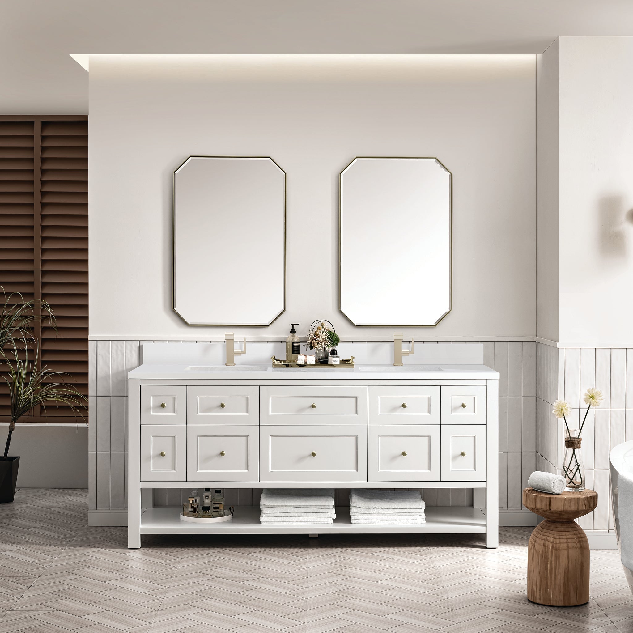 James Martin Vanities - Breckenridge 72" Double Vanity in Bright White - 330 - V72 - BW - 1WZ - Home Luxury USA