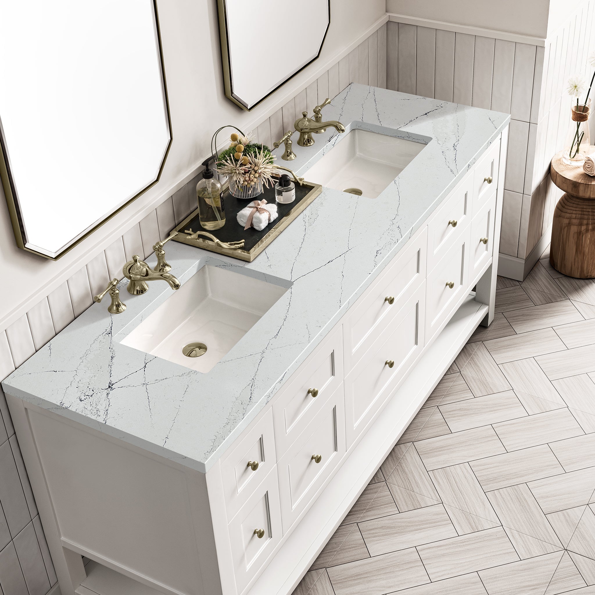 James Martin Vanities - Breckenridge 72" Double Vanity in Bright White - 330 - V72 - BW - 3ENC - Home Luxury USA