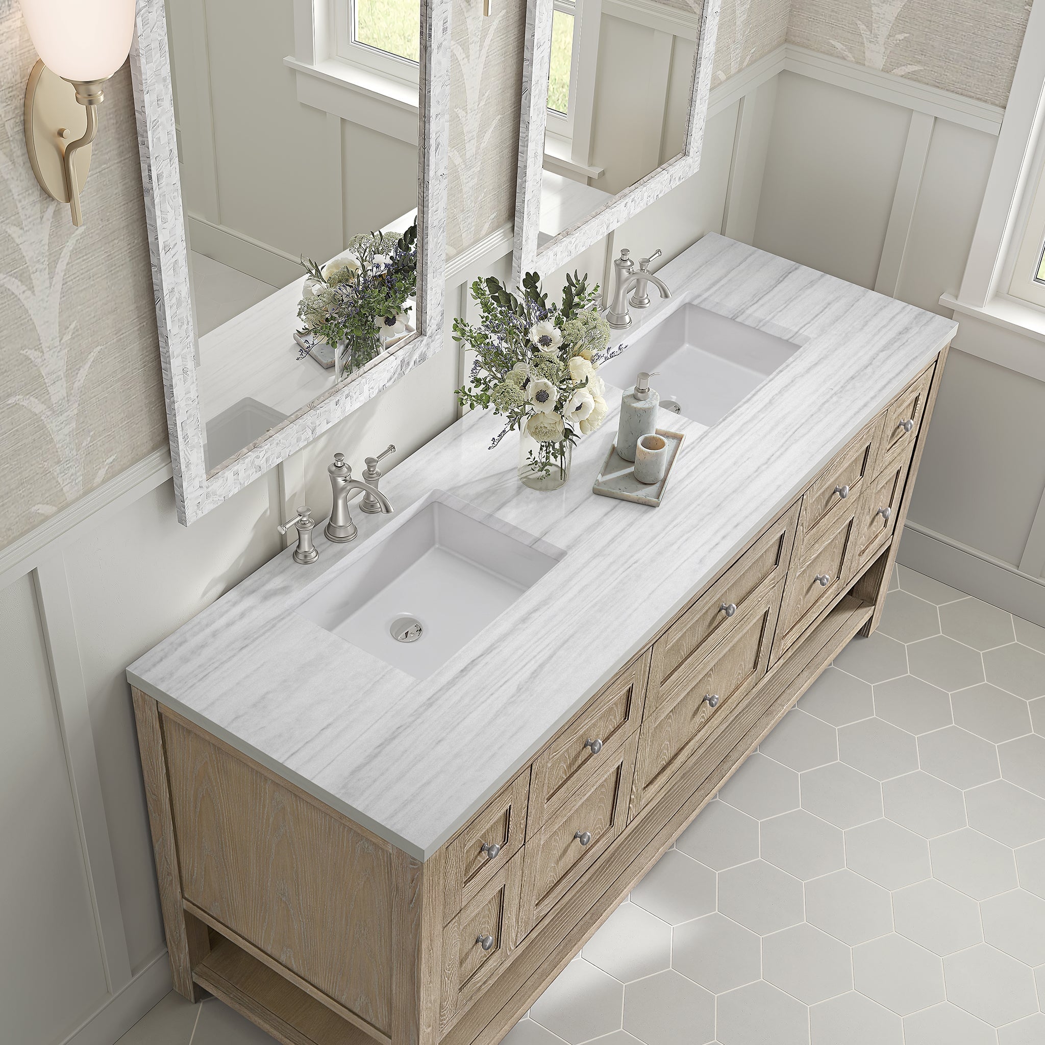 James Martin Vanities - Breckenridge 72" Double Vanity in Whitewashed Oak - 330 - V72 - WWO - 3AF - Home Luxury USA