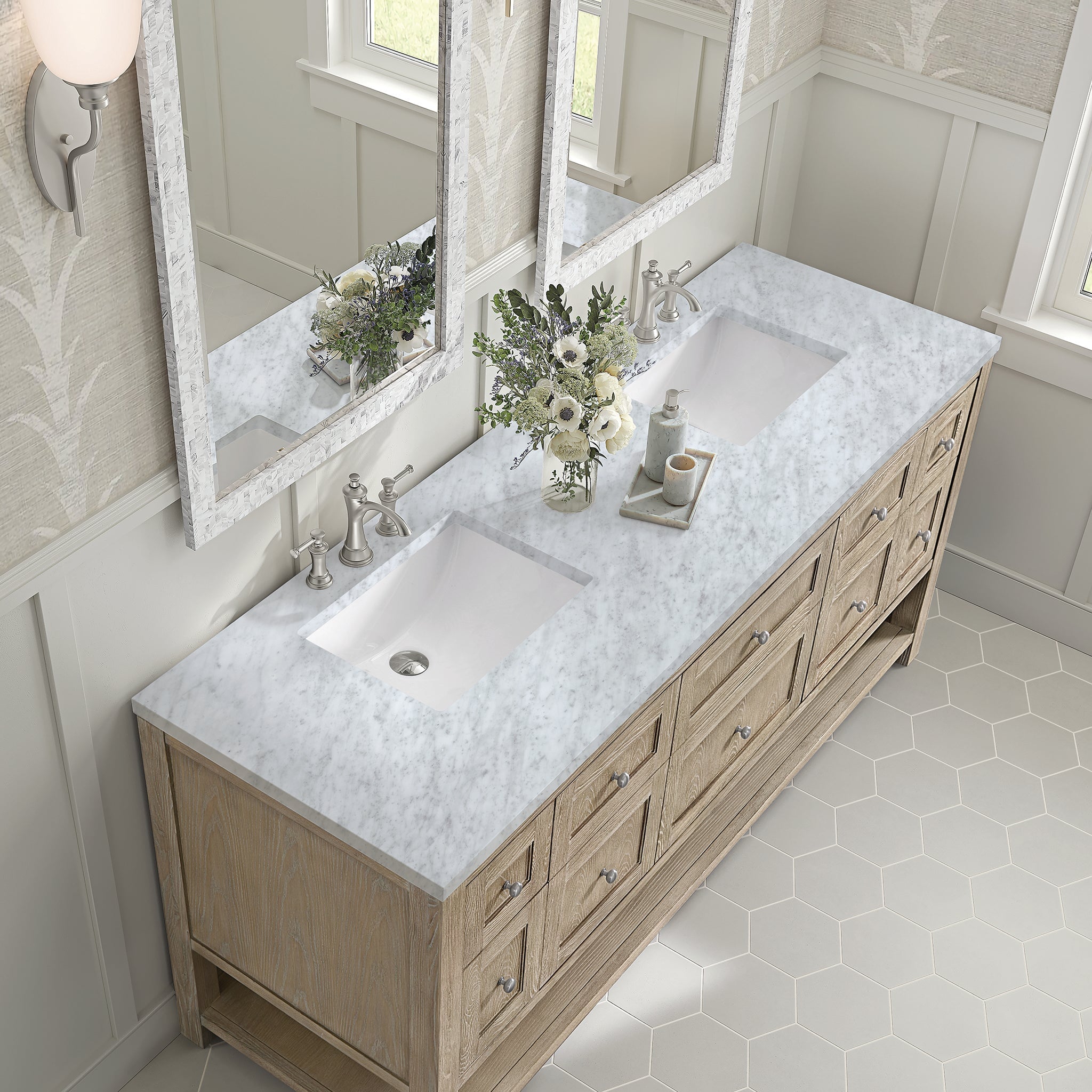 James Martin Vanities - Breckenridge 72" Double Vanity in Whitewashed Oak - 330 - V72 - WWO - 3CAR - Home Luxury USA