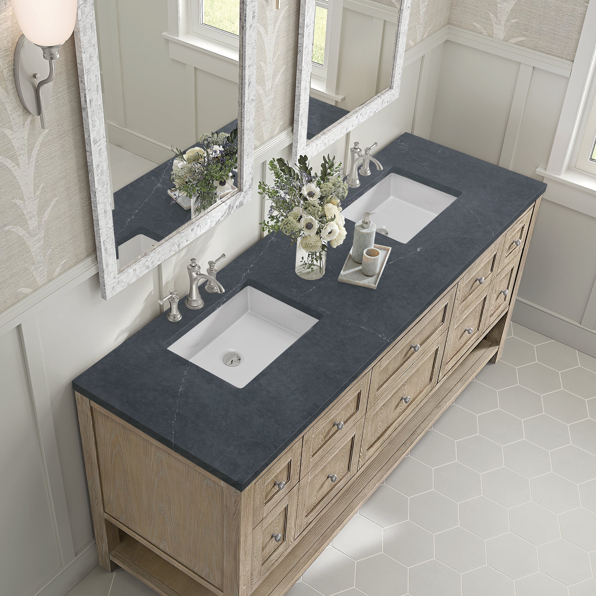 James Martin Vanities - Breckenridge 72" Double Vanity in Whitewashed Oak - 330 - V72 - WWO - 3CSP - Home Luxury USA