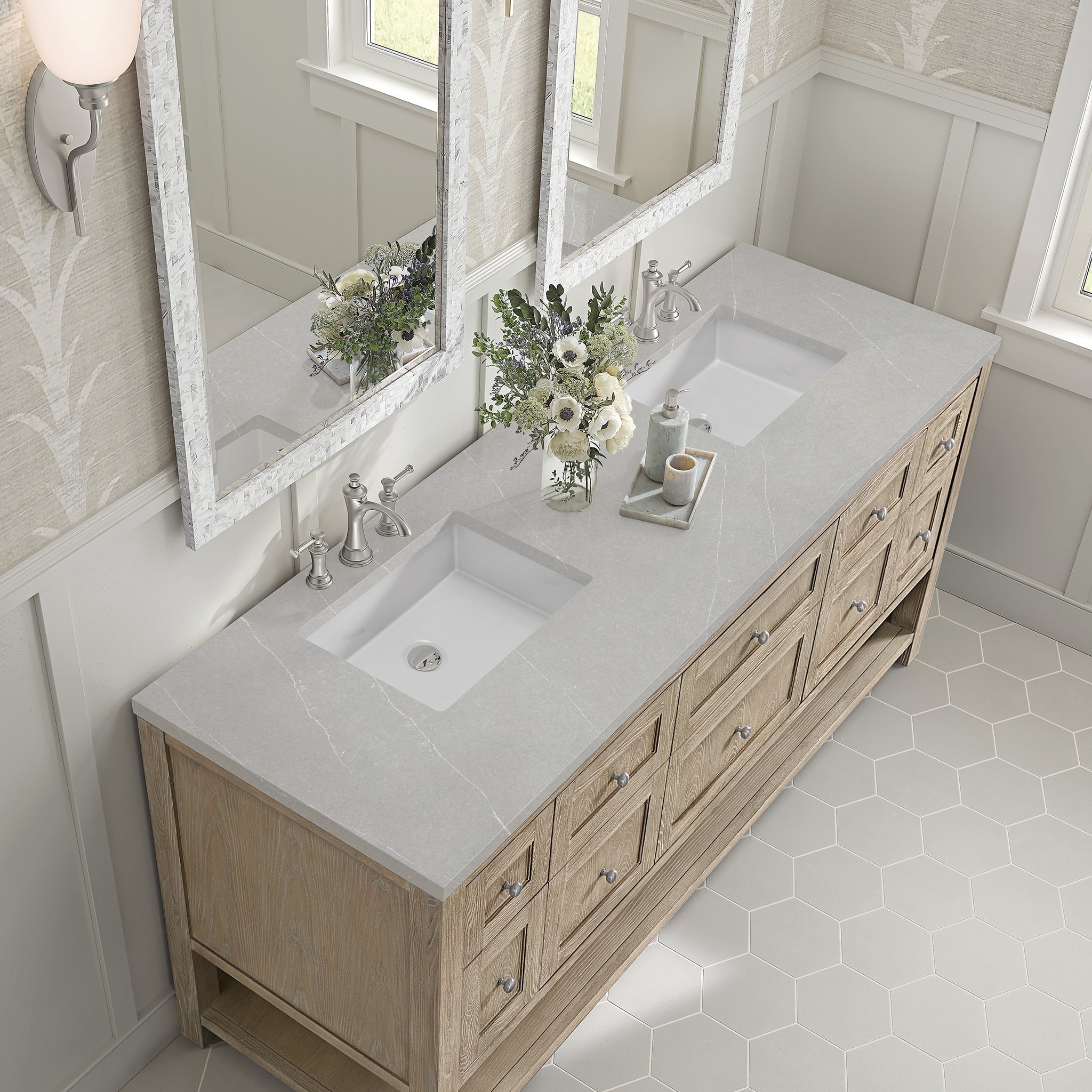 James Martin Vanities - Breckenridge 72" Double Vanity in Whitewashed Oak - 330 - V72 - WWO - 3ESR - Home Luxury USA