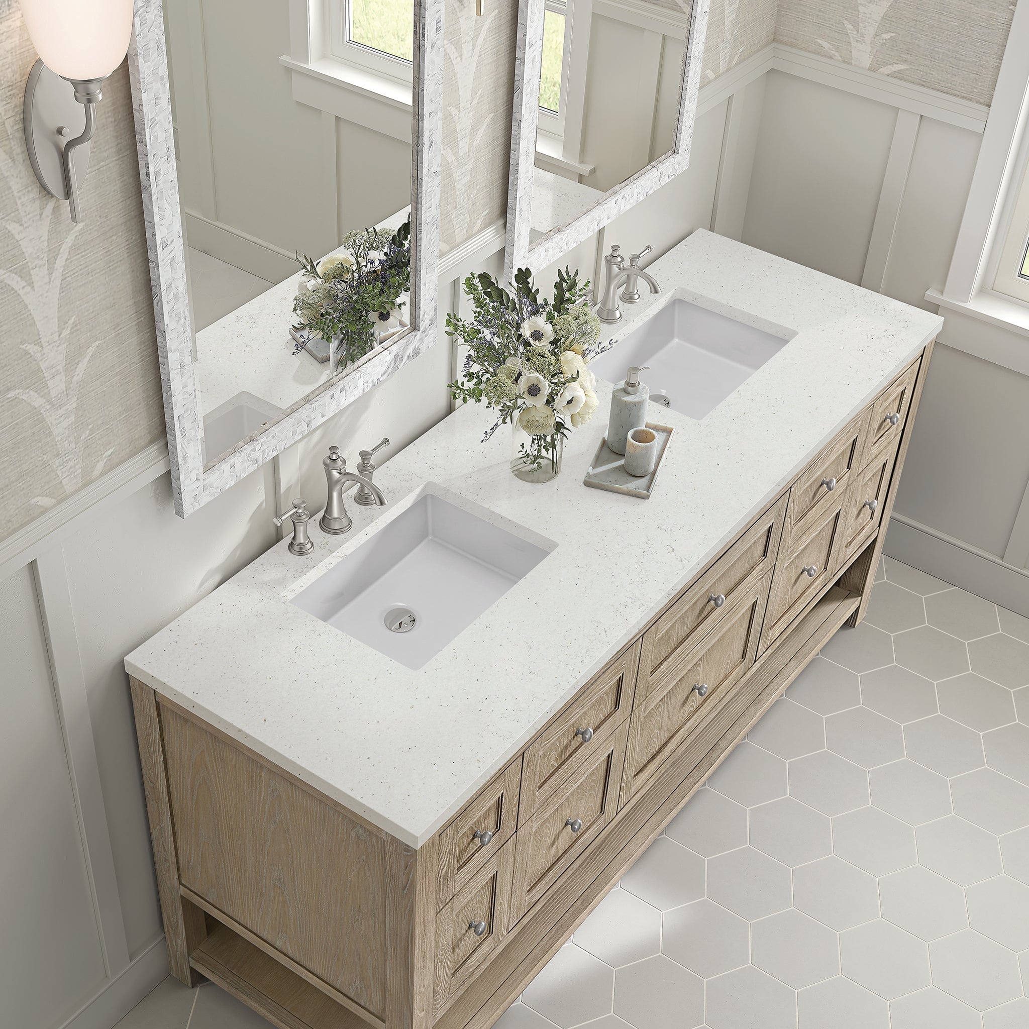 James Martin Vanities - Breckenridge 72" Double Vanity in Whitewashed Oak - 330 - V72 - WWO - 3LDL - Home Luxury USA