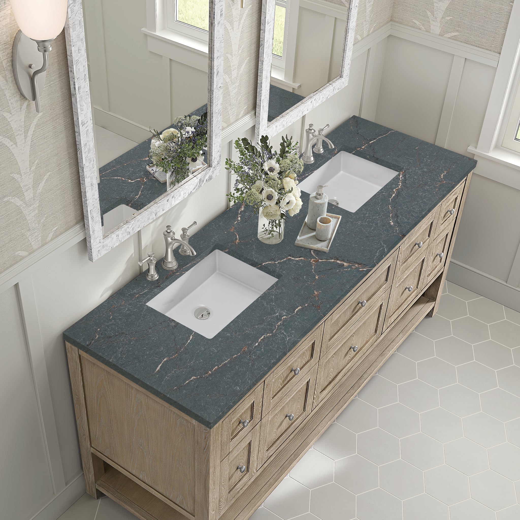 James Martin Vanities - Breckenridge 72" Double Vanity in Whitewashed Oak - 330 - V72 - WWO - 3PBL - Home Luxury USA