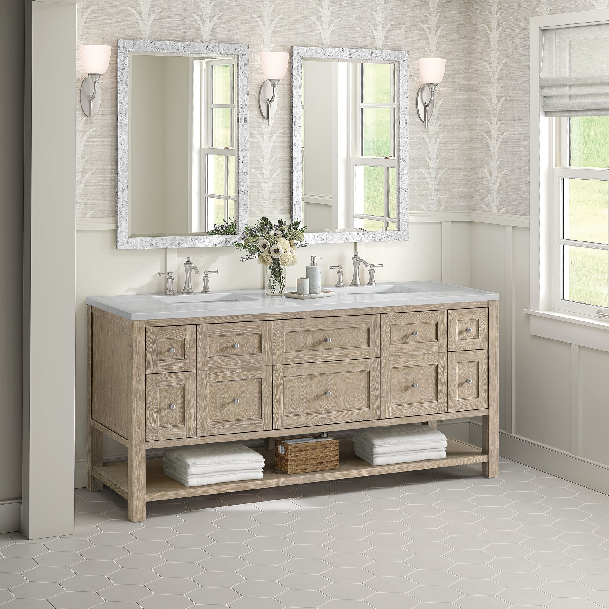 James Martin Vanities - Breckenridge 72" Double Vanity in Whitewashed Oak - 330 - V72 - WWO - Home Luxury USA