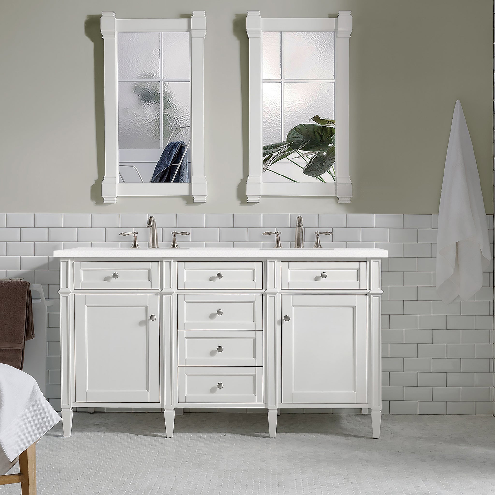 James Martin Vanities - Brittany 60" Double Bathroom Vanity in Bright White - 655 - V60D - BW - Home Luxury USA