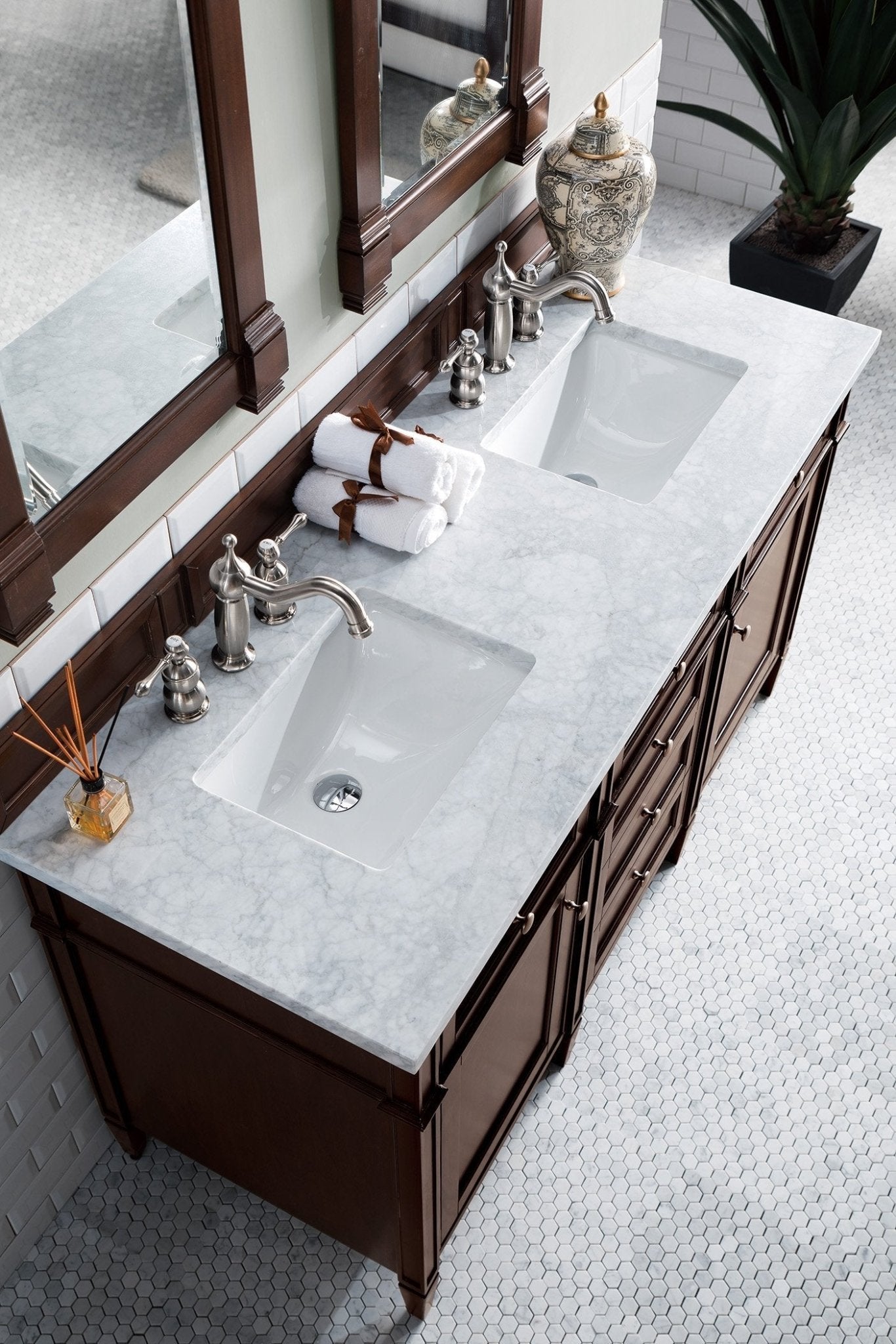 James Martin Vanities - Brittany 60" Double Bathroom Vanity in Burnished Mahogany - 650 - V60D - BNM - Home Luxury USA