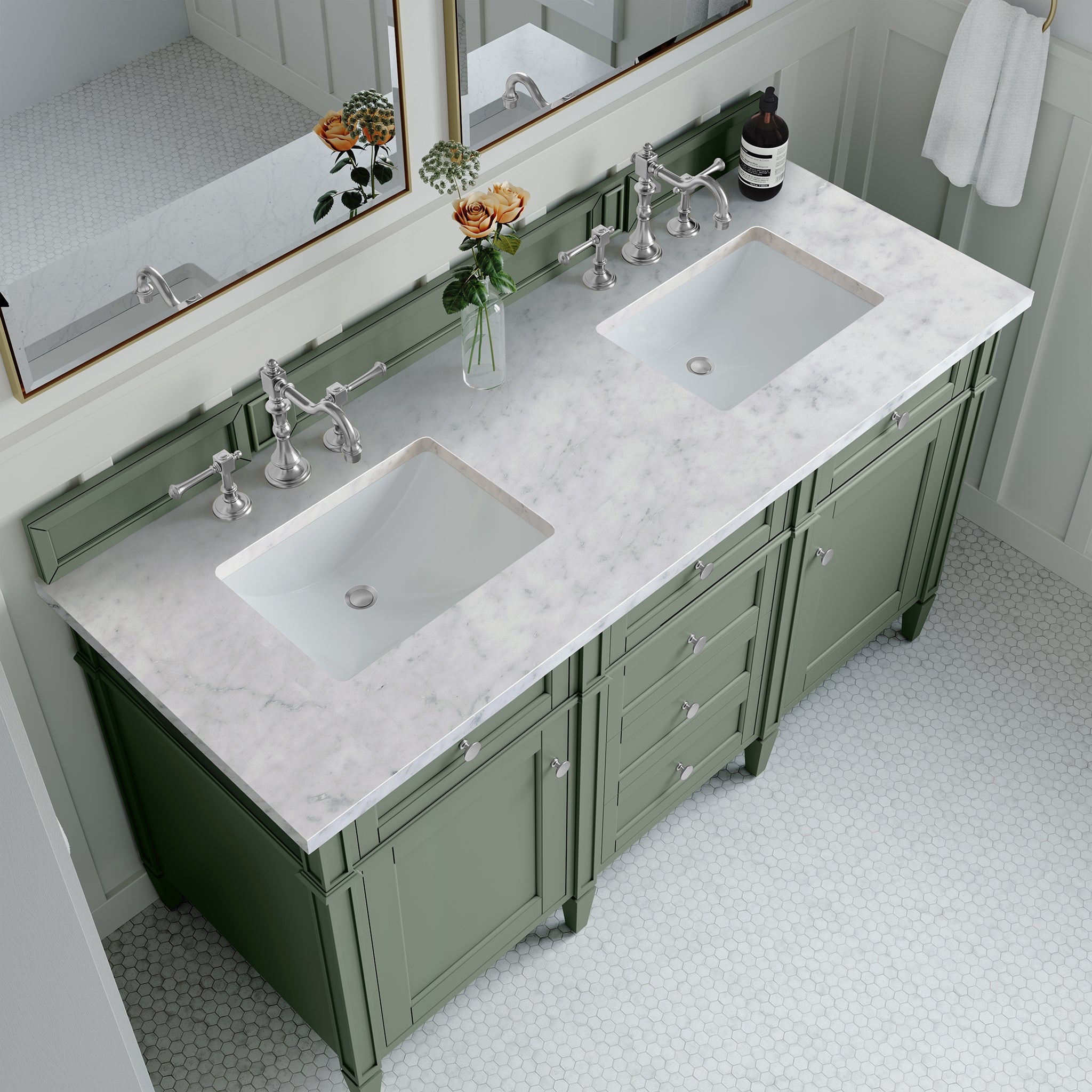 James Martin Vanities - Brittany 60" Double Bathroom Vanity in Smokey Celadon - 650 - V60D - SC - 3CAR - Home Luxury USA