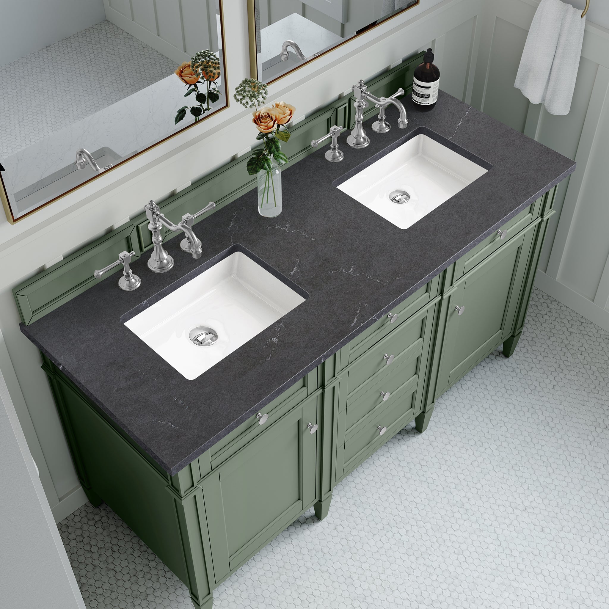 James Martin Vanities - Brittany 60" Double Bathroom Vanity in Smokey Celadon - 650 - V60D - SC - 3CSP - Home Luxury USA