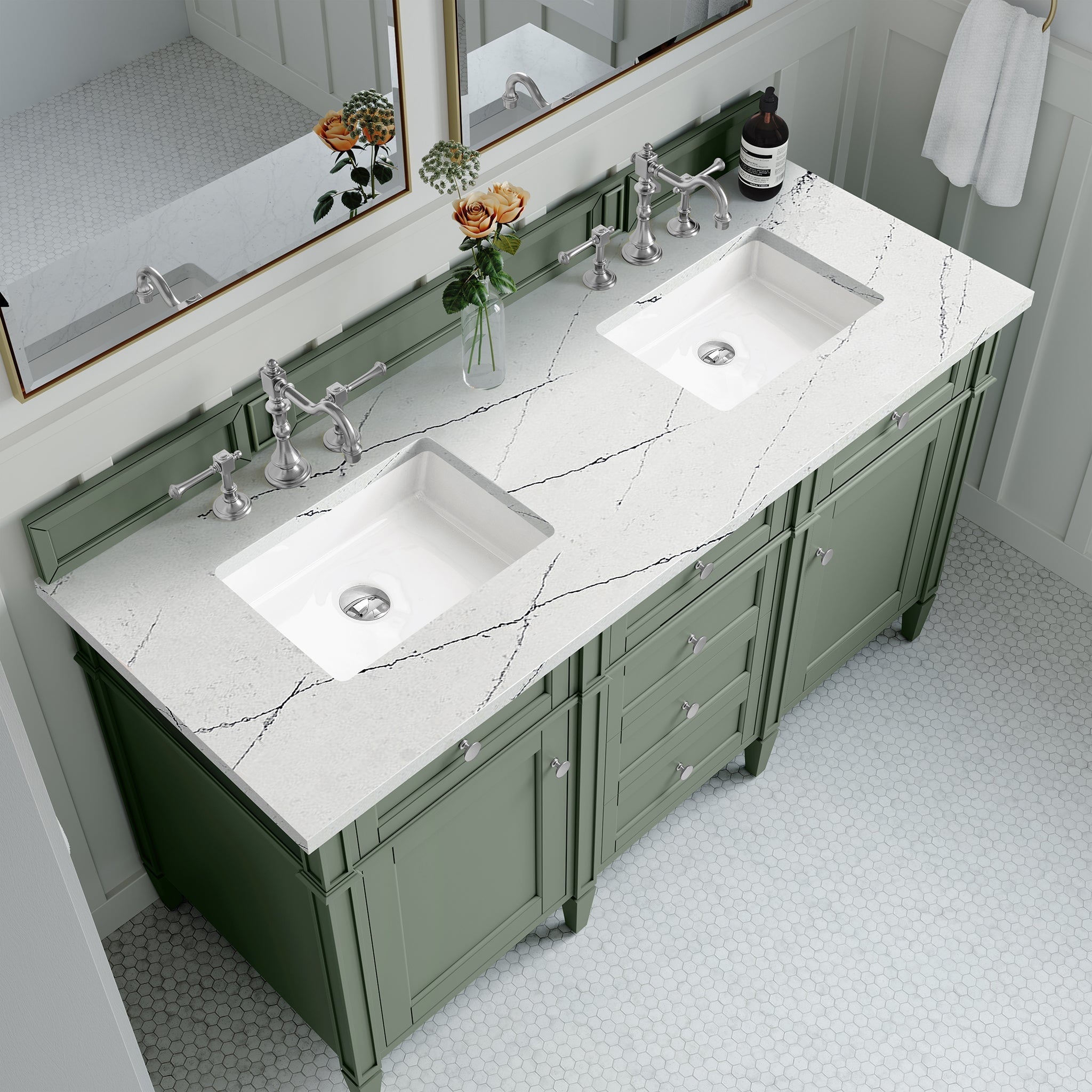 James Martin Vanities - Brittany 60" Double Bathroom Vanity in Smokey Celadon - 650 - V60D - SC - 3ENC - Home Luxury USA