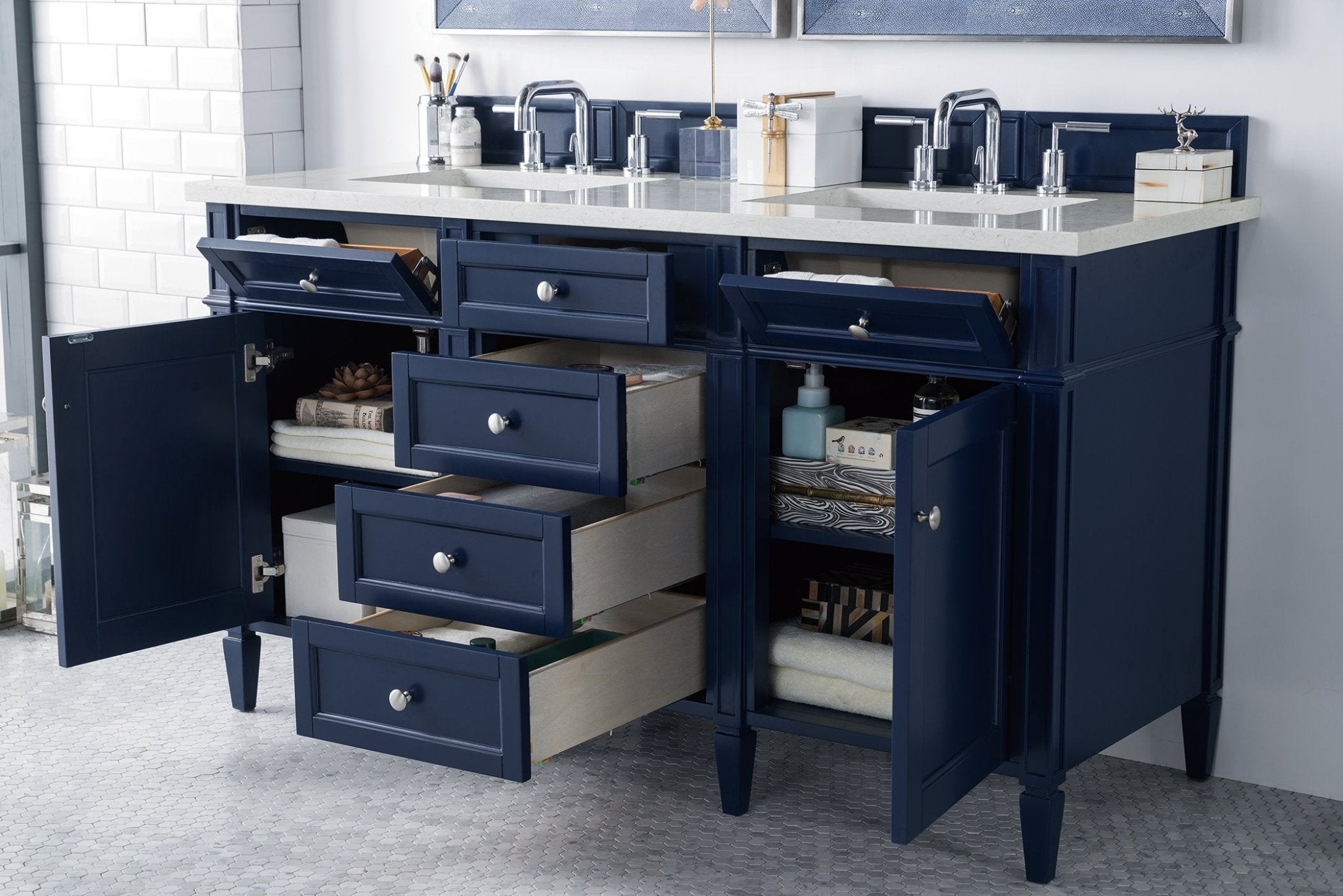 James Martin Vanities - Brittany 60" Double Bathroom Vanity in Victory Blue - 650 - V60D - VBL - Home Luxury USA