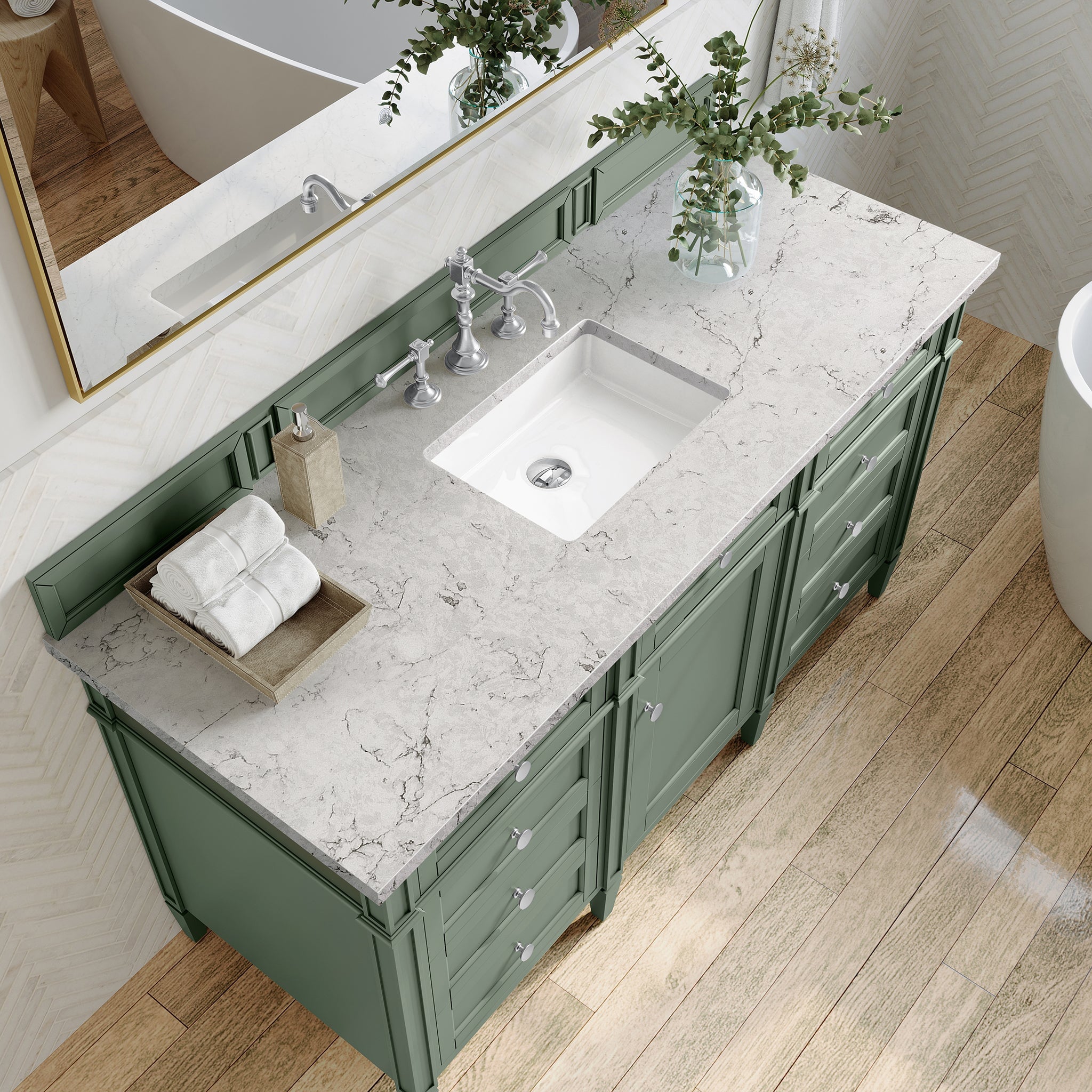 James Martin Vanities - Brittany 60" Single Bathroom Vanity in Smokey Celadon - 650 - V60S - SC - 3EJP - Home Luxury USA