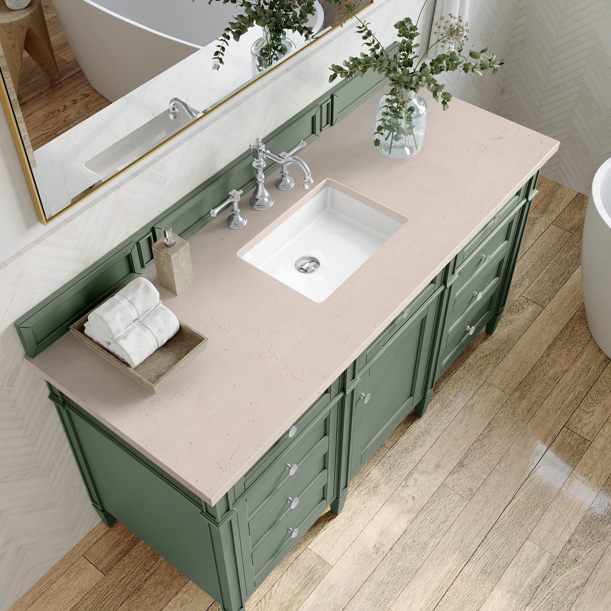 James Martin Vanities - Brittany 60" Single Bathroom Vanity in Smokey Celadon - 650 - V60S - SC - 3EMR - Home Luxury USA