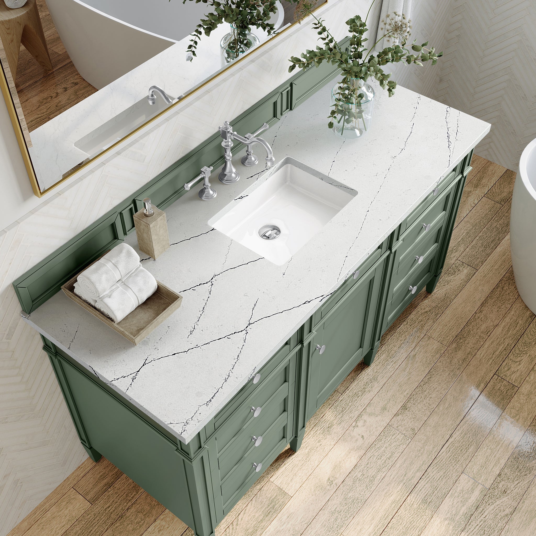 James Martin Vanities - Brittany 60" Single Bathroom Vanity in Smokey Celadon - 650 - V60S - SC - 3ENC - Home Luxury USA