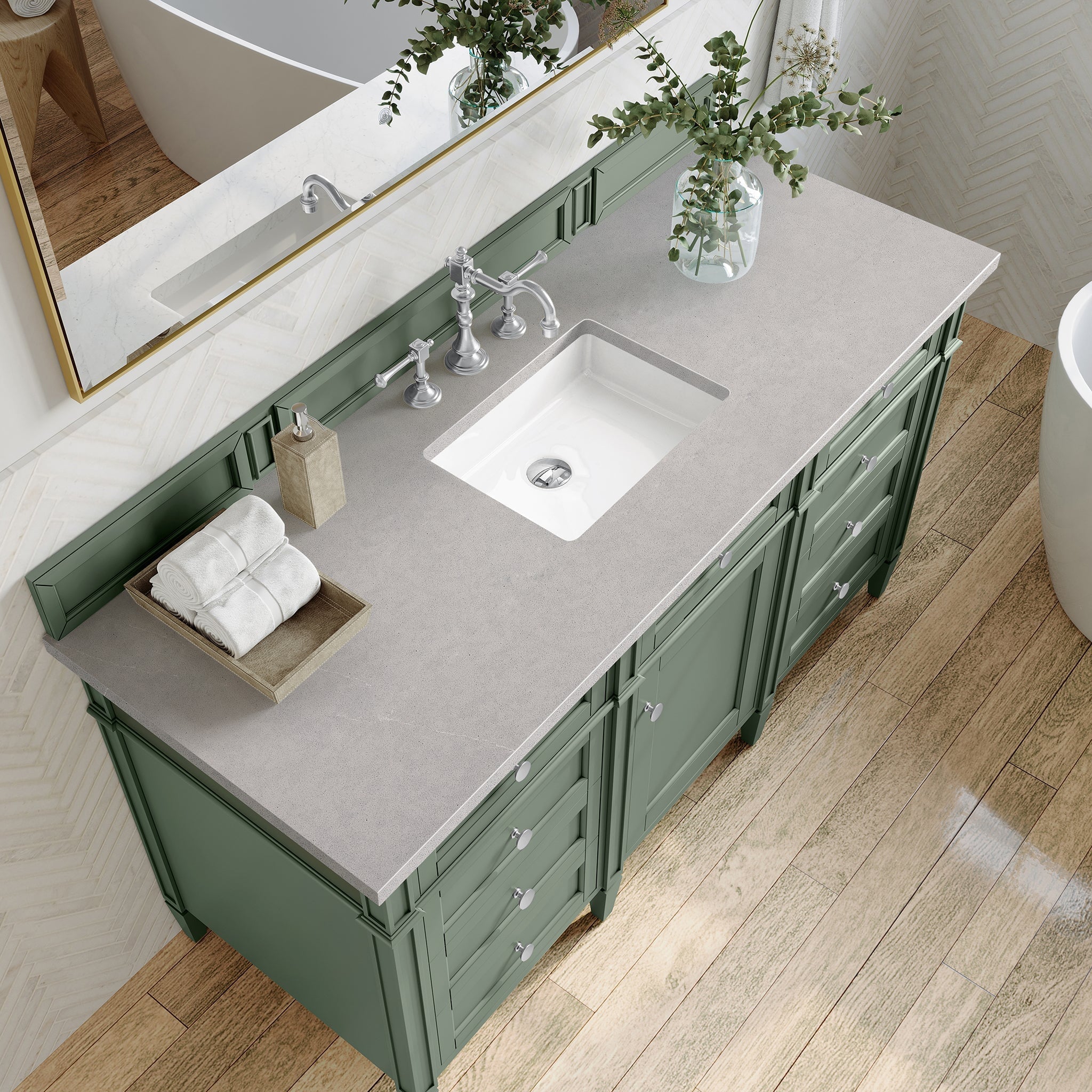 James Martin Vanities - Brittany 60" Single Bathroom Vanity in Smokey Celadon - 650 - V60S - SC - 3ESR - Home Luxury USA