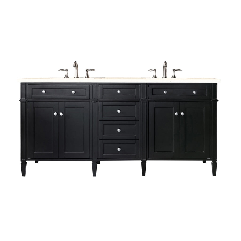 James Martin Vanities - Brittany 72" Double Bathroom Vanity in Black Onyx - 650 - V72 - BKO - 3EMR - Home Luxury USA