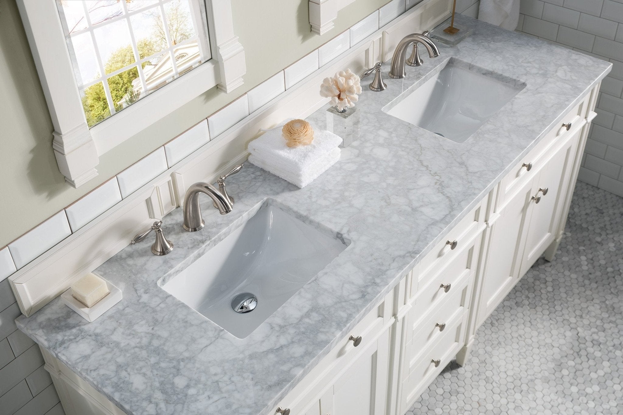 James Martin Vanities - Brittany 72" Double Bathroom Vanity in Bright White - 655 - V72 - BW - Home Luxury USA