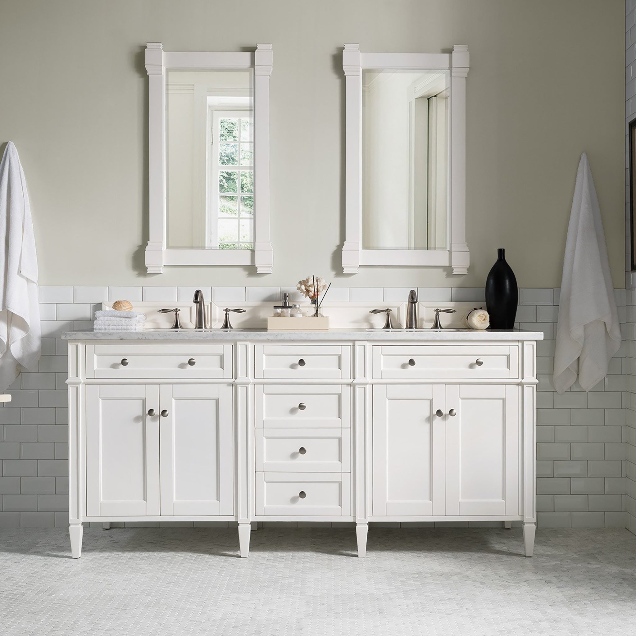 James Martin Vanities - Brittany 72" Double Bathroom Vanity in Bright White - 655 - V72 - BW - Home Luxury USA