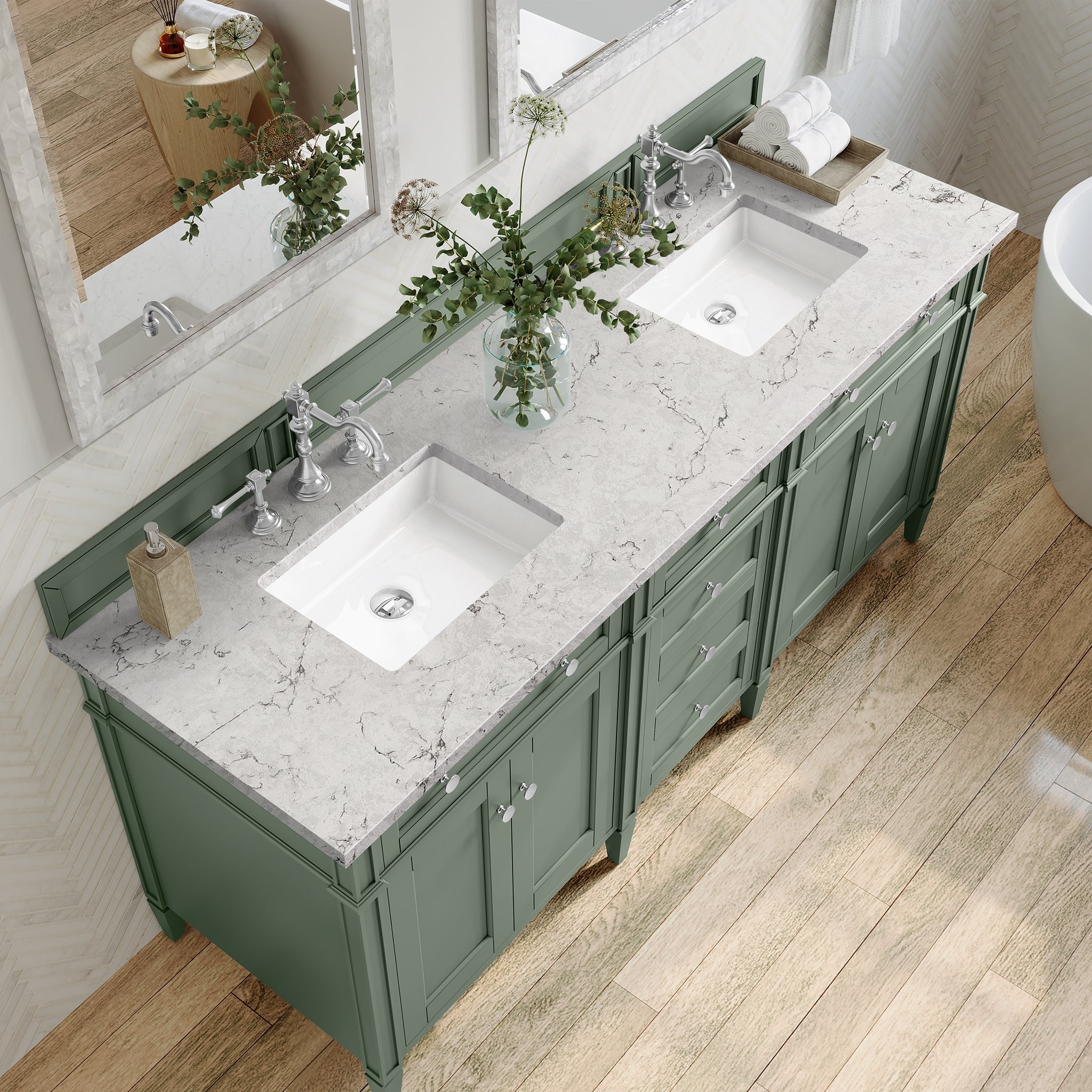 James Martin Vanities - Brittany 72" Double Bathroom Vanity in Smokey Celadon - 650 - V72 - SC - 3ENC - Home Luxury USA