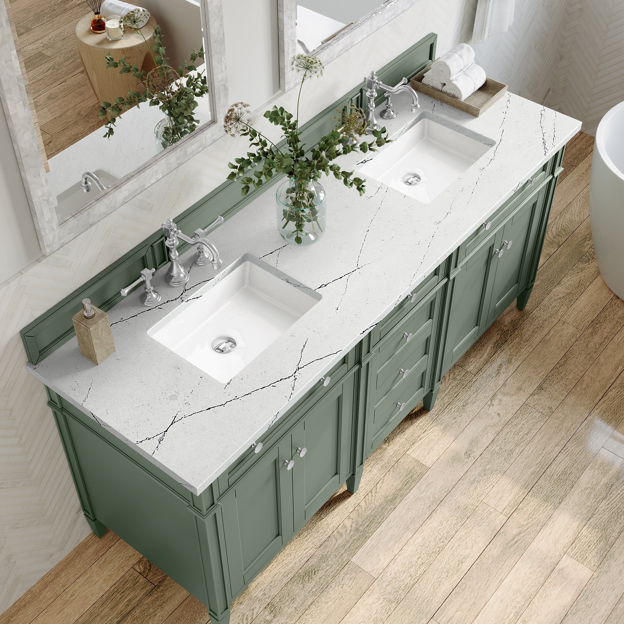 James Martin Vanities - Brittany 72" Double Bathroom Vanity in Smokey Celadon - 650 - V72 - SC - 3ESR - Home Luxury USA