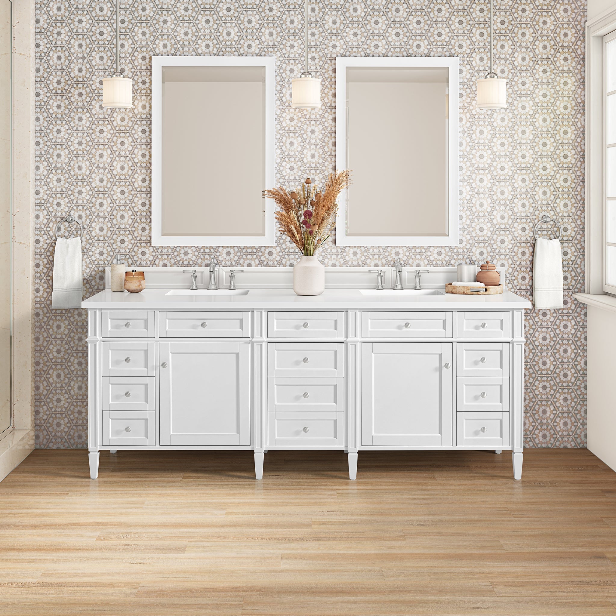 James Martin Vanities - Brittany 84" Double Bathroom Vanity in Bright White - 655 - V84 - BW - WZ - Home Luxury USA