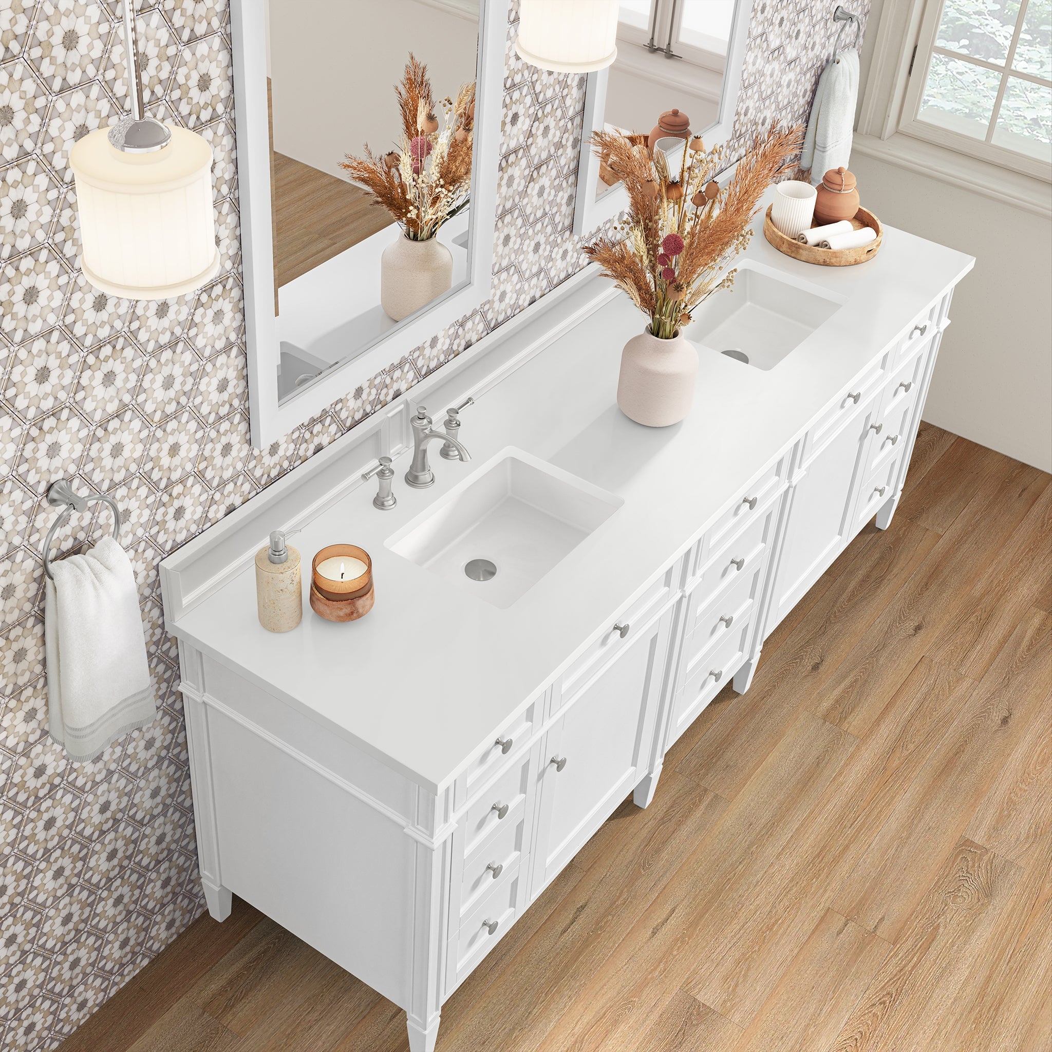 James Martin Vanities - Brittany 84" Double Bathroom Vanity in Bright White - 655 - V84 - BW - WZ - Home Luxury USA