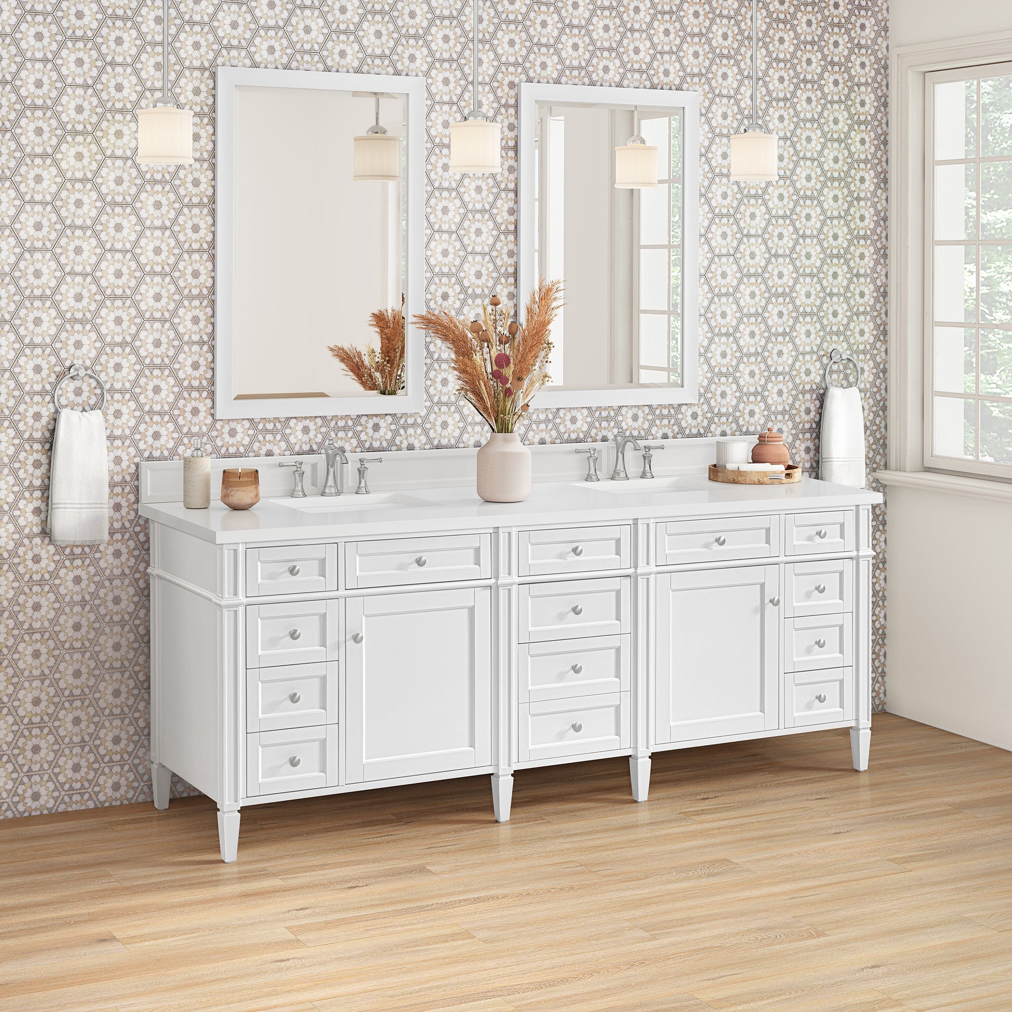 James Martin Vanities - Brittany 84" Double Bathroom Vanity in Bright White - 655 - V84 - BW - WZ - Home Luxury USA