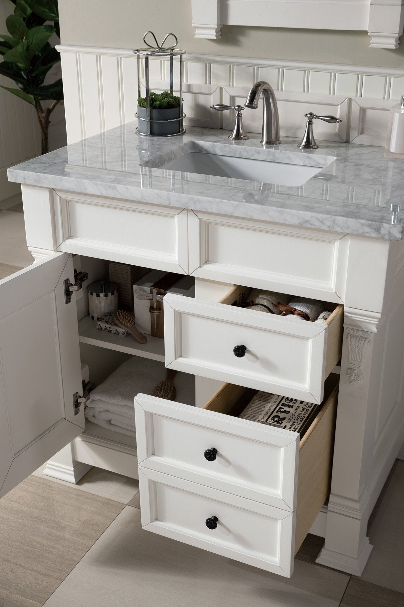 James Martin Vanities - Brookfield 36" Single Bathroom Vanity in Bright White - 147 - V36 - BW - 3WZ - Home Luxury USA