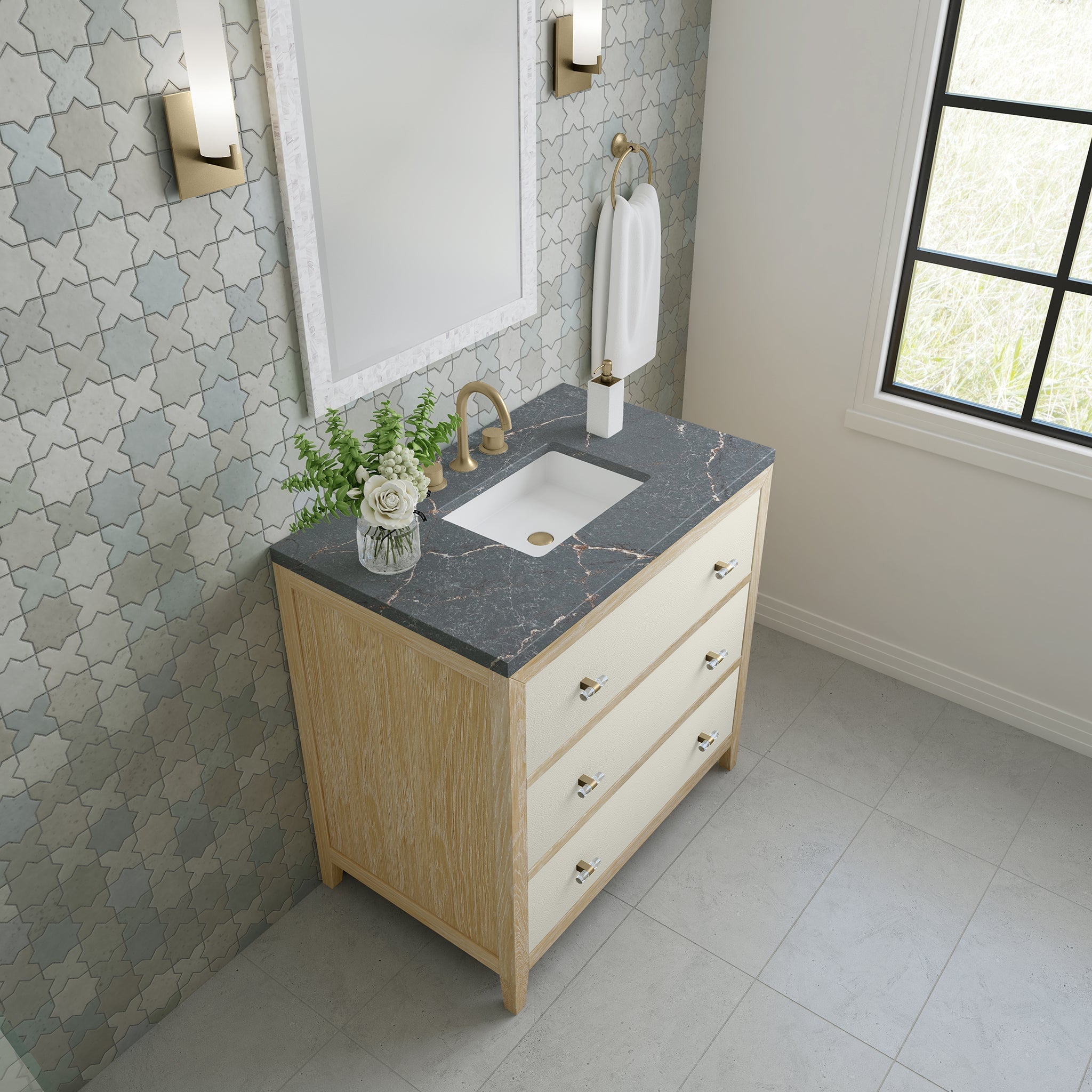 Celeste 36" Single Vanity in Sunwashed Oak with Embossed Shagreen