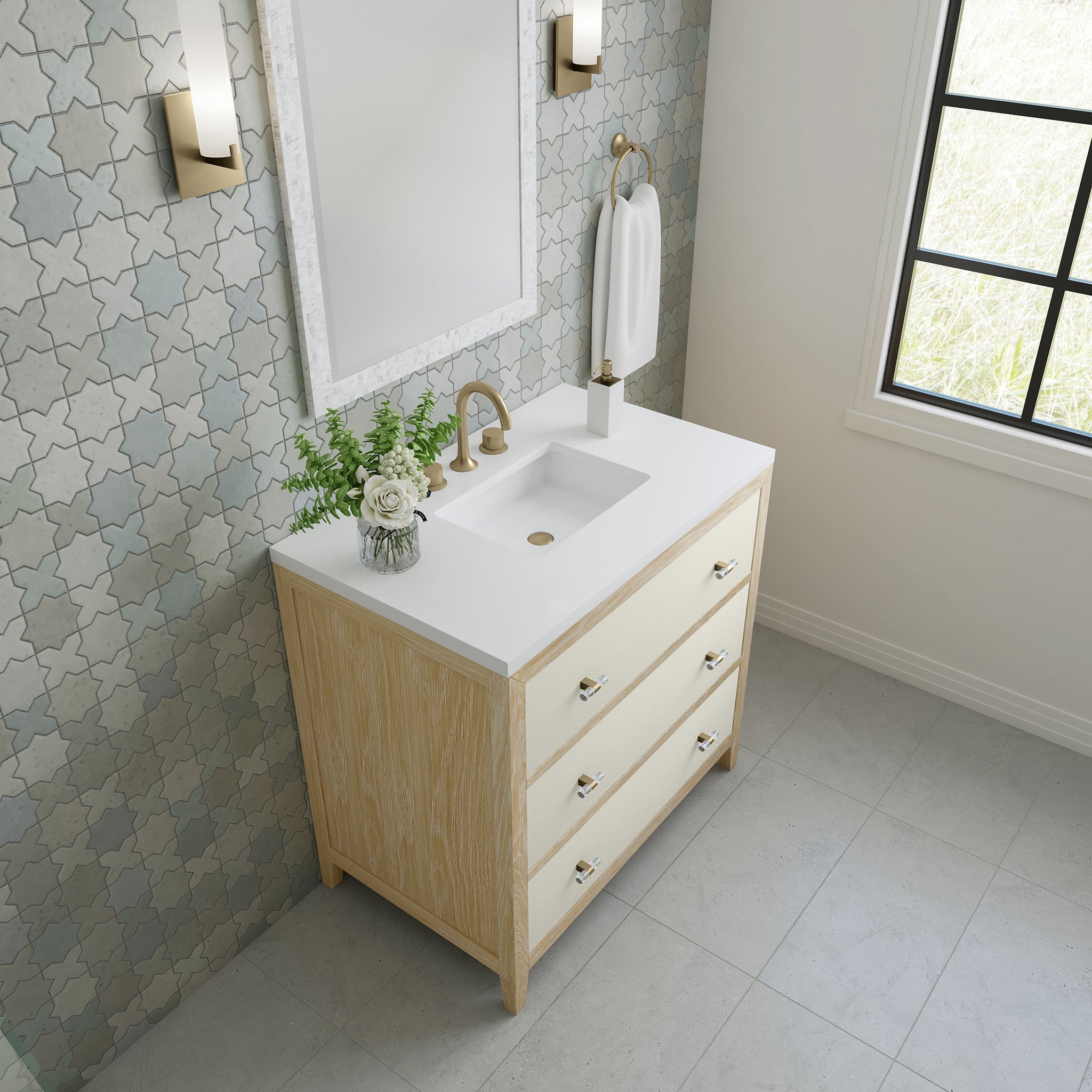 Celeste 36" Single Vanity in Sunwashed Oak with Embossed Shagreen