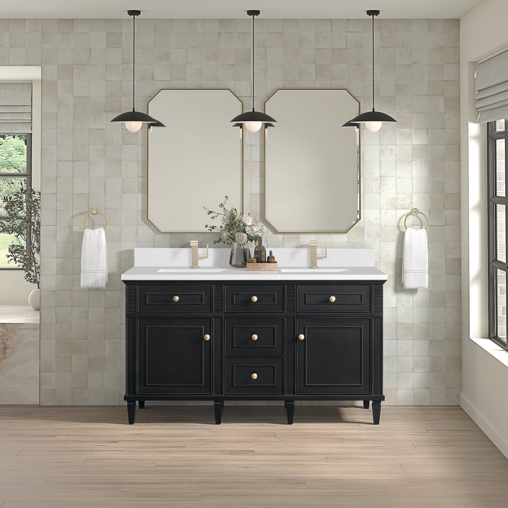 James Martin Vanities - Lorelai 60" Double Vanity in Black Onyx - 424 - V60D - BKO - 1WZ - Home Luxury USA