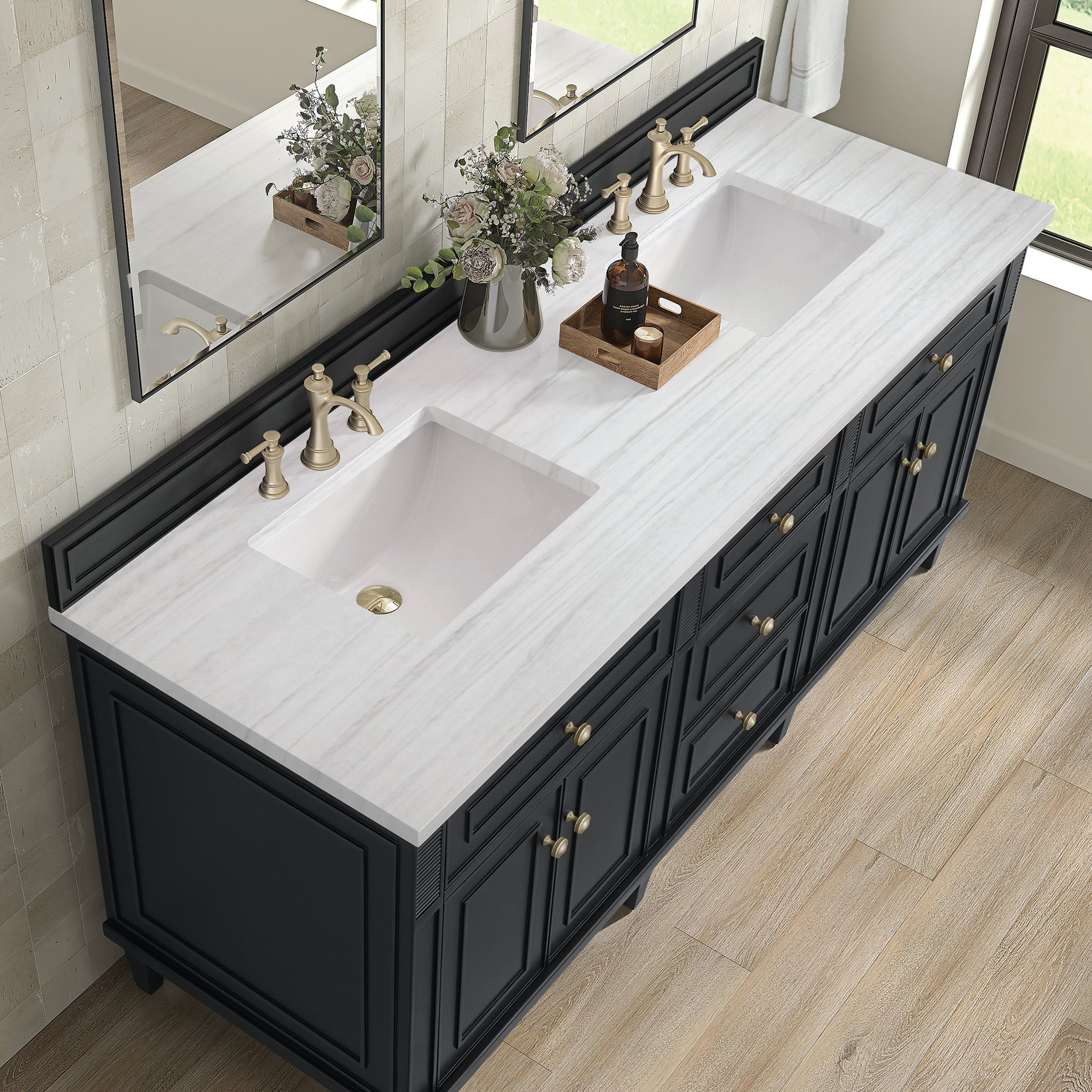 James Martin Vanities - Lorelai 60" Double Vanity in Black Onyx - 424 - V60D - BKO - 3AF - Home Luxury USA