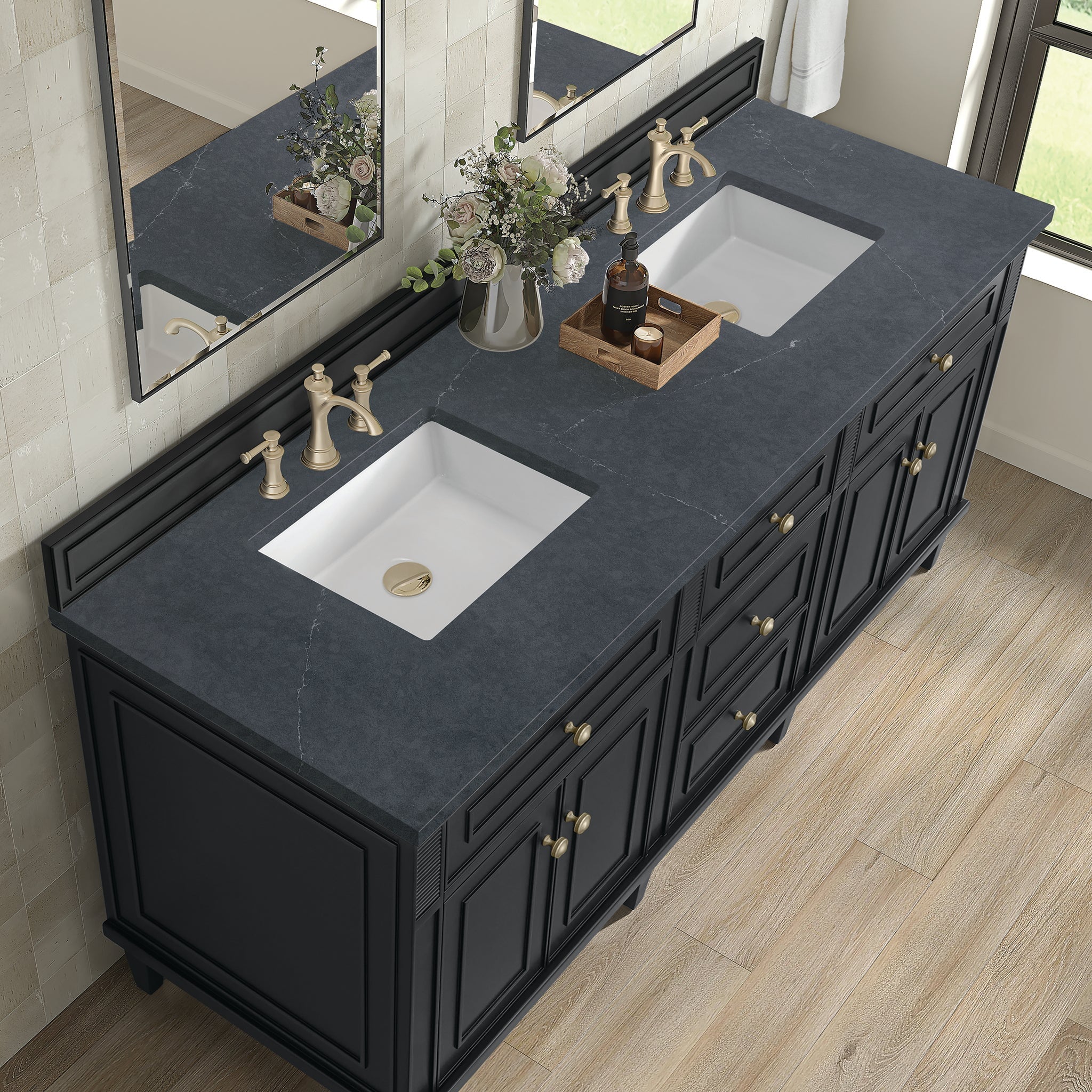 James Martin Vanities - Lorelai 60" Double Vanity in Black Onyx - 424 - V60D - BKO - 3CSP - Home Luxury USA