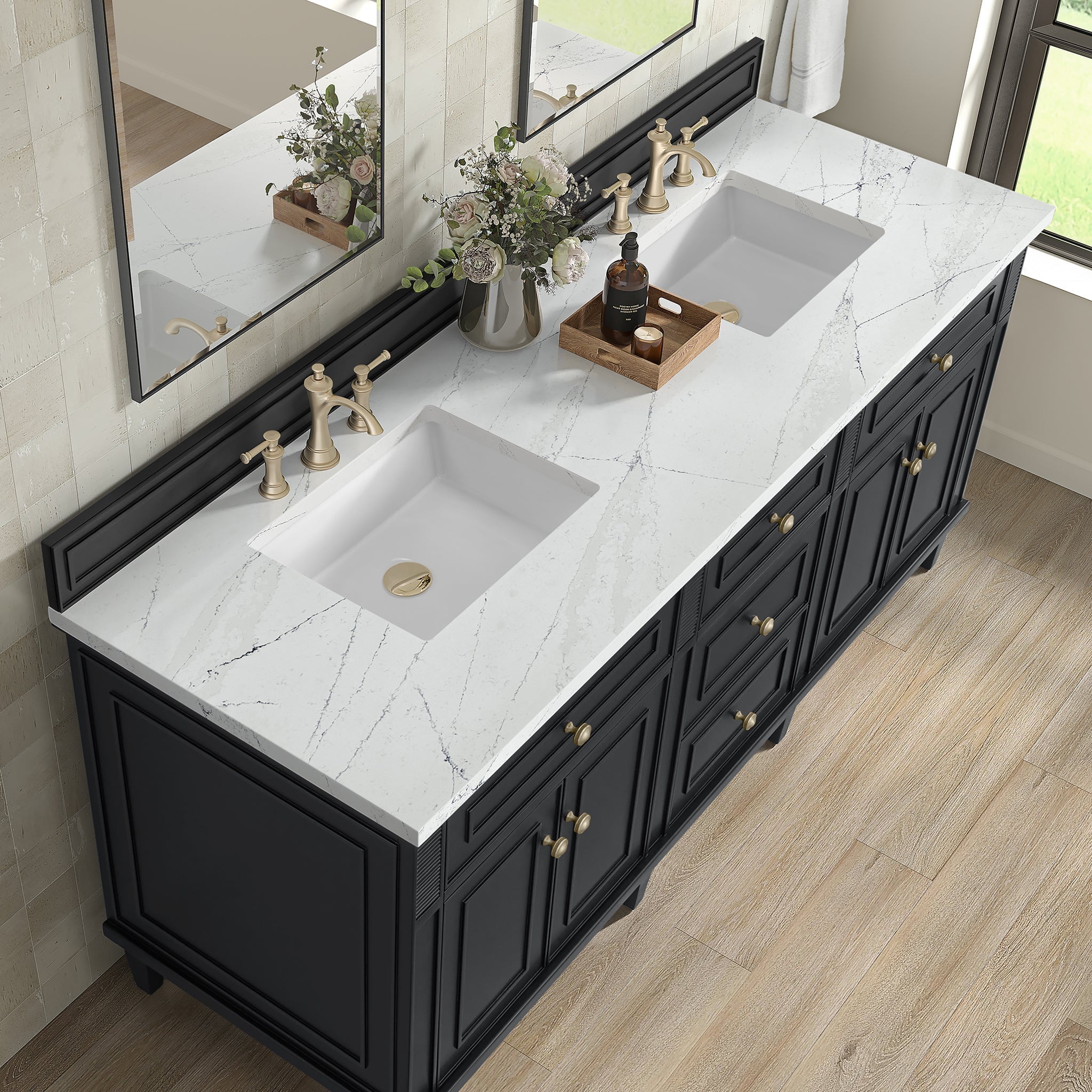 James Martin Vanities - Lorelai 60" Double Vanity in Black Onyx - 424 - V60D - BKO - 3ENC - Home Luxury USA