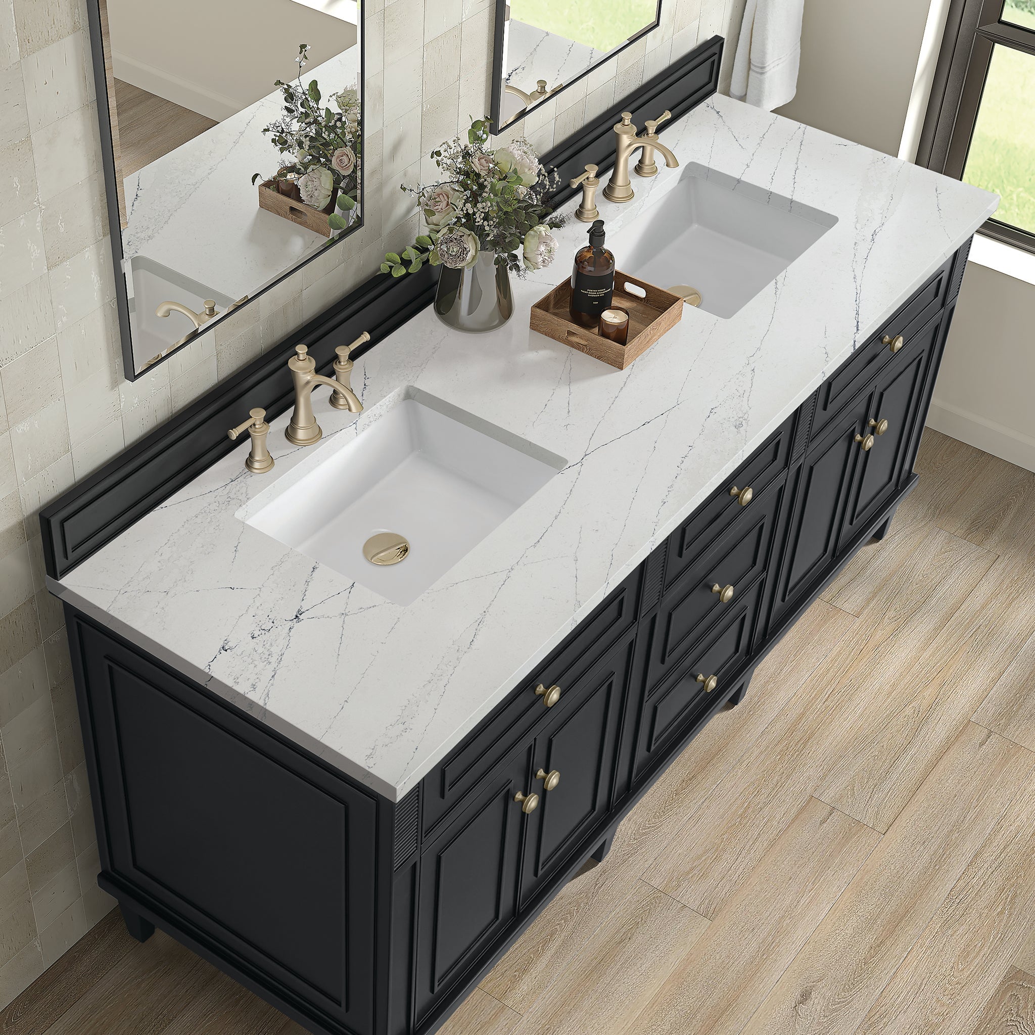 James Martin Vanities - Lorelai 60" Double Vanity in Black Onyx - 424 - V60D - BKO - 3ESR - Home Luxury USA