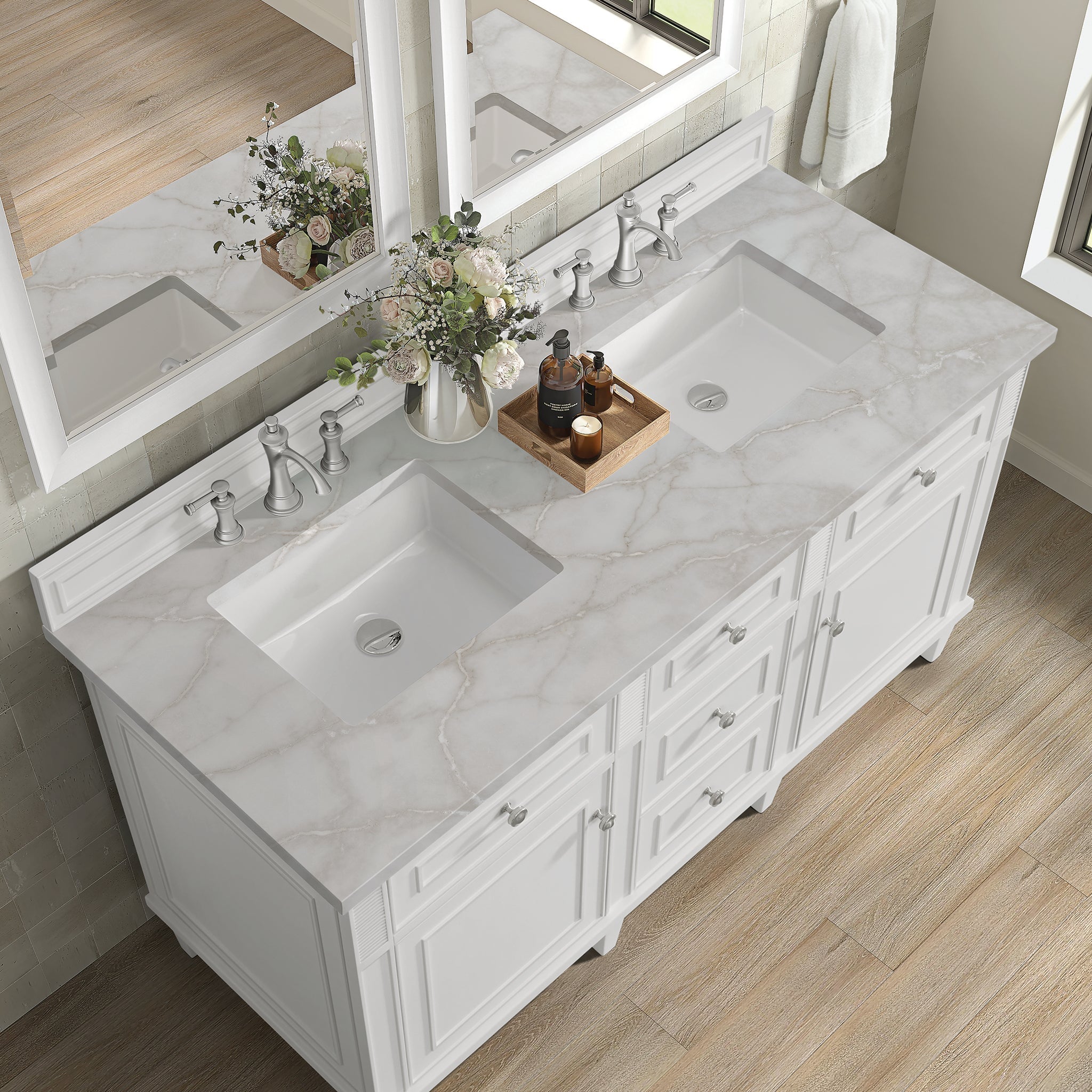 James Martin Vanities - Lorelai 60" Double Vanity in Bright White - 424 - V60D - BW - 3VSL - Home Luxury USA