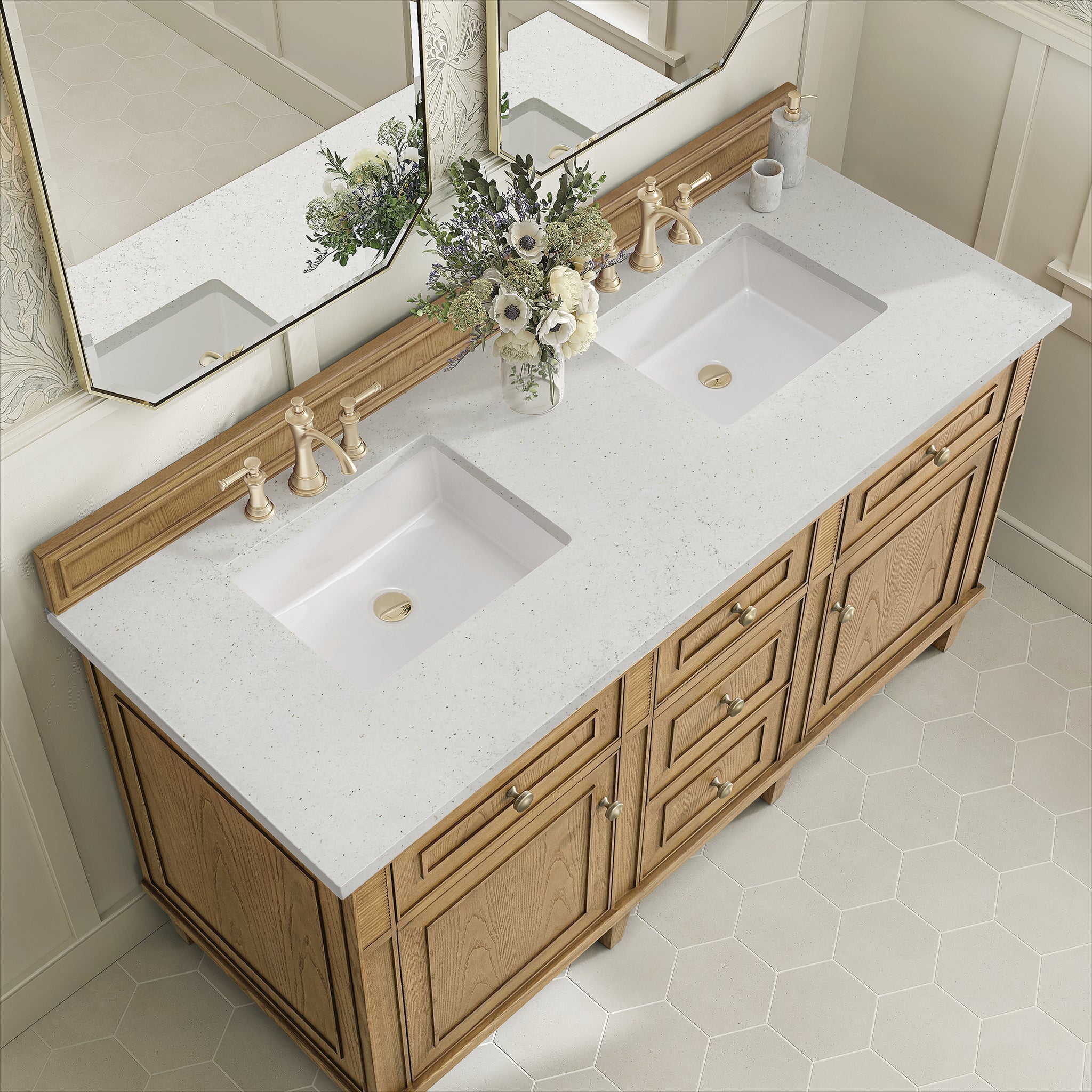 James Martin Vanities - Lorelai 60" Double Vanity in Light Natural Oak - 424 - V60D - LNO - 3LDL - Home Luxury USA